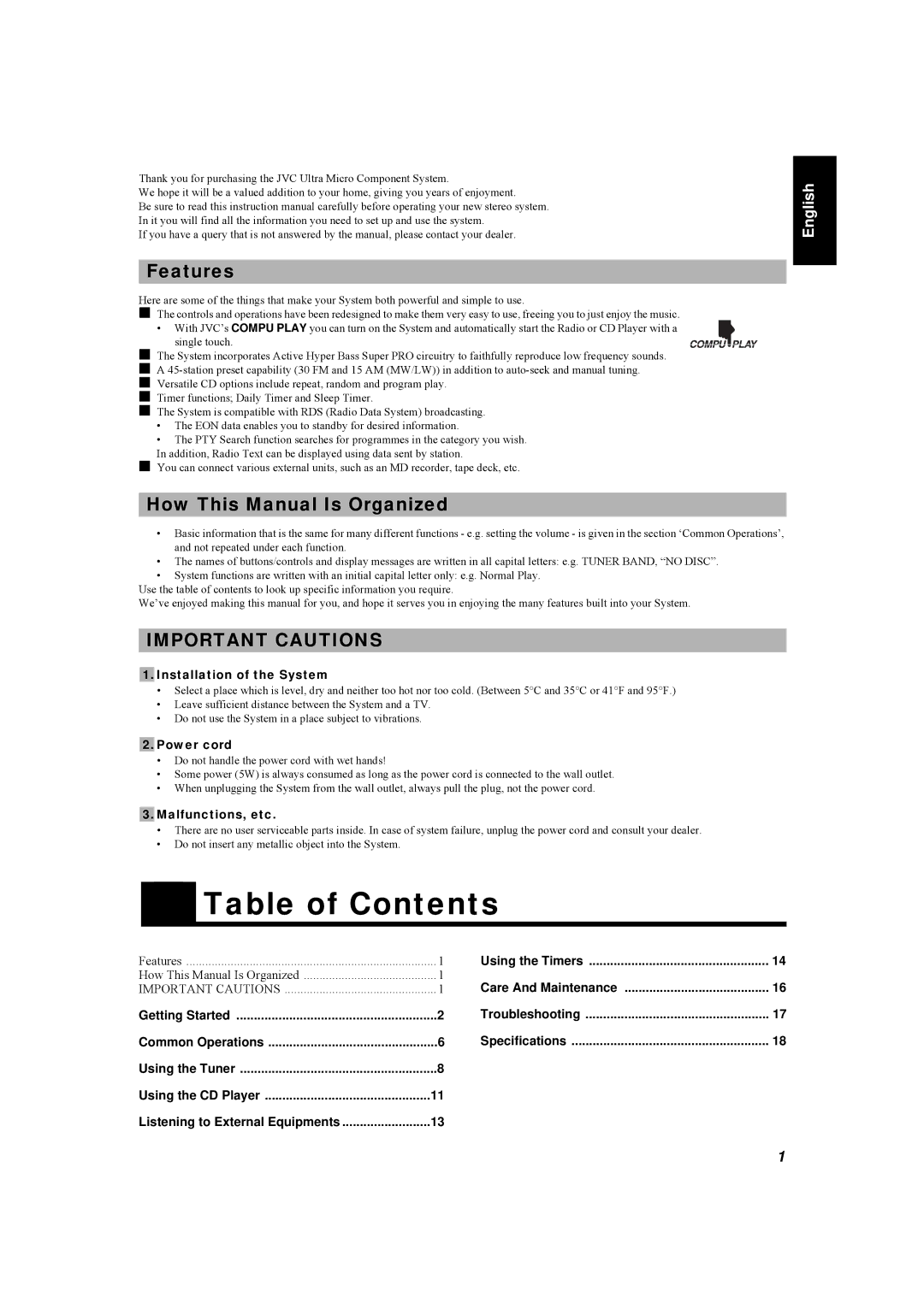 JVC LVT0084-001A manual Table of Contents 