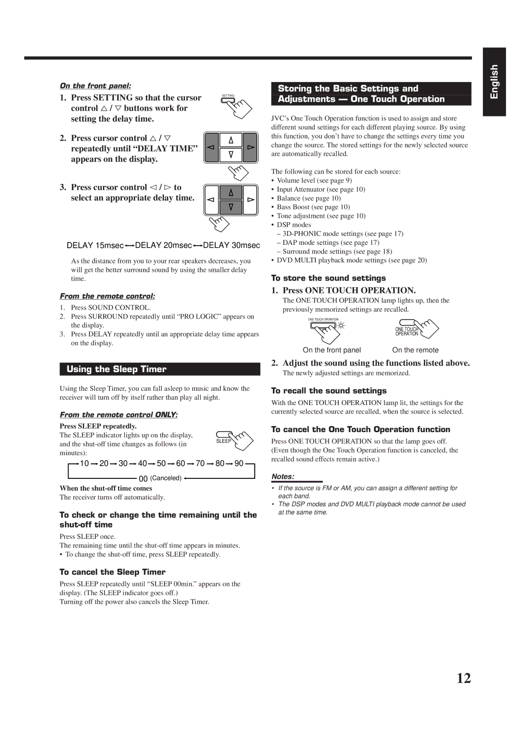 JVC LVT0142-006A manual Using the Sleep Timer, Press ONE Touch Operation, Adjust the sound using the functions listed above 