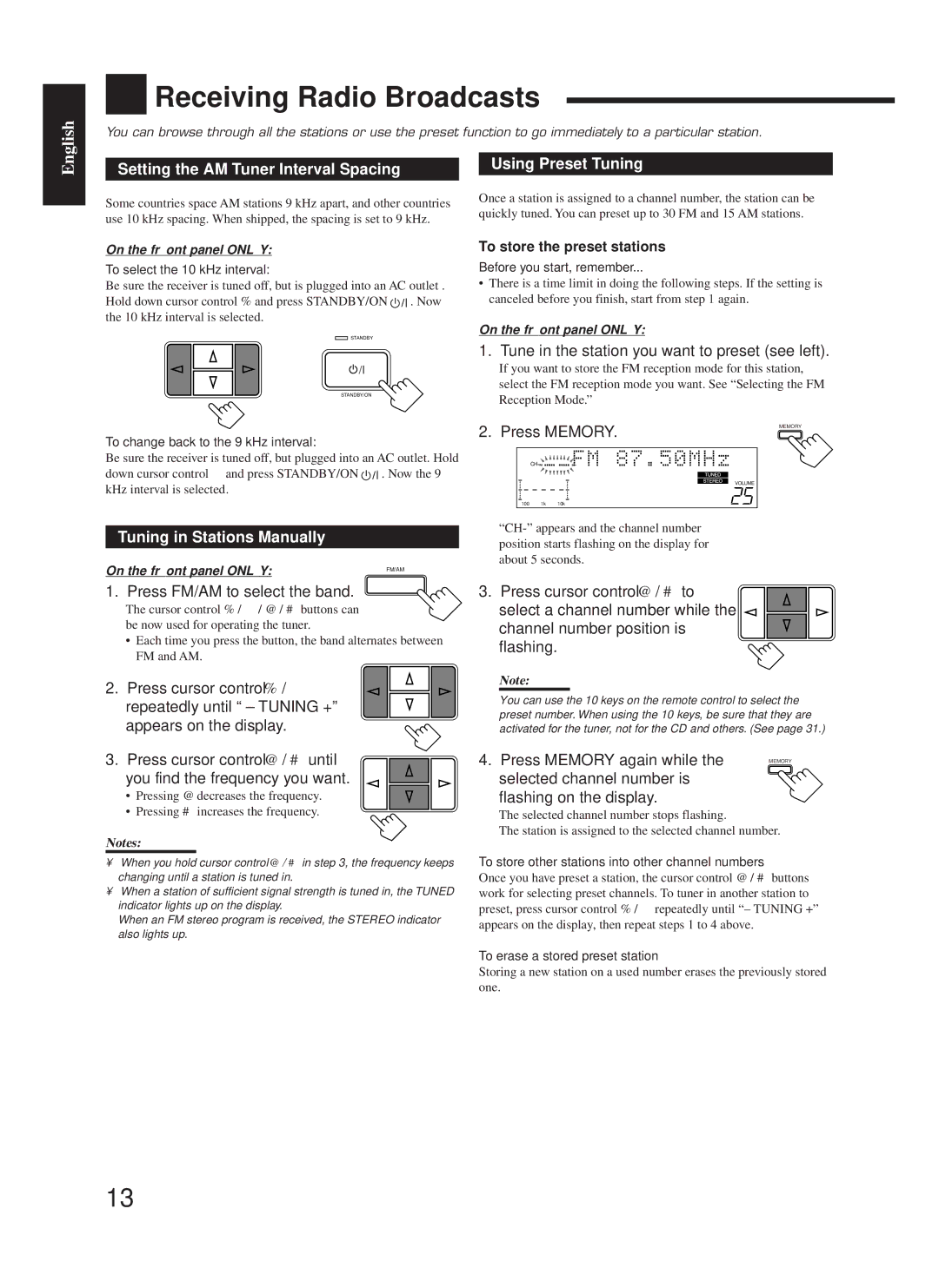 JVC RX-669PGD, LVT0142-006A manual Receiving Radio Broadcasts, Setting the AM Tuner Interval Spacing Using Preset Tuning 