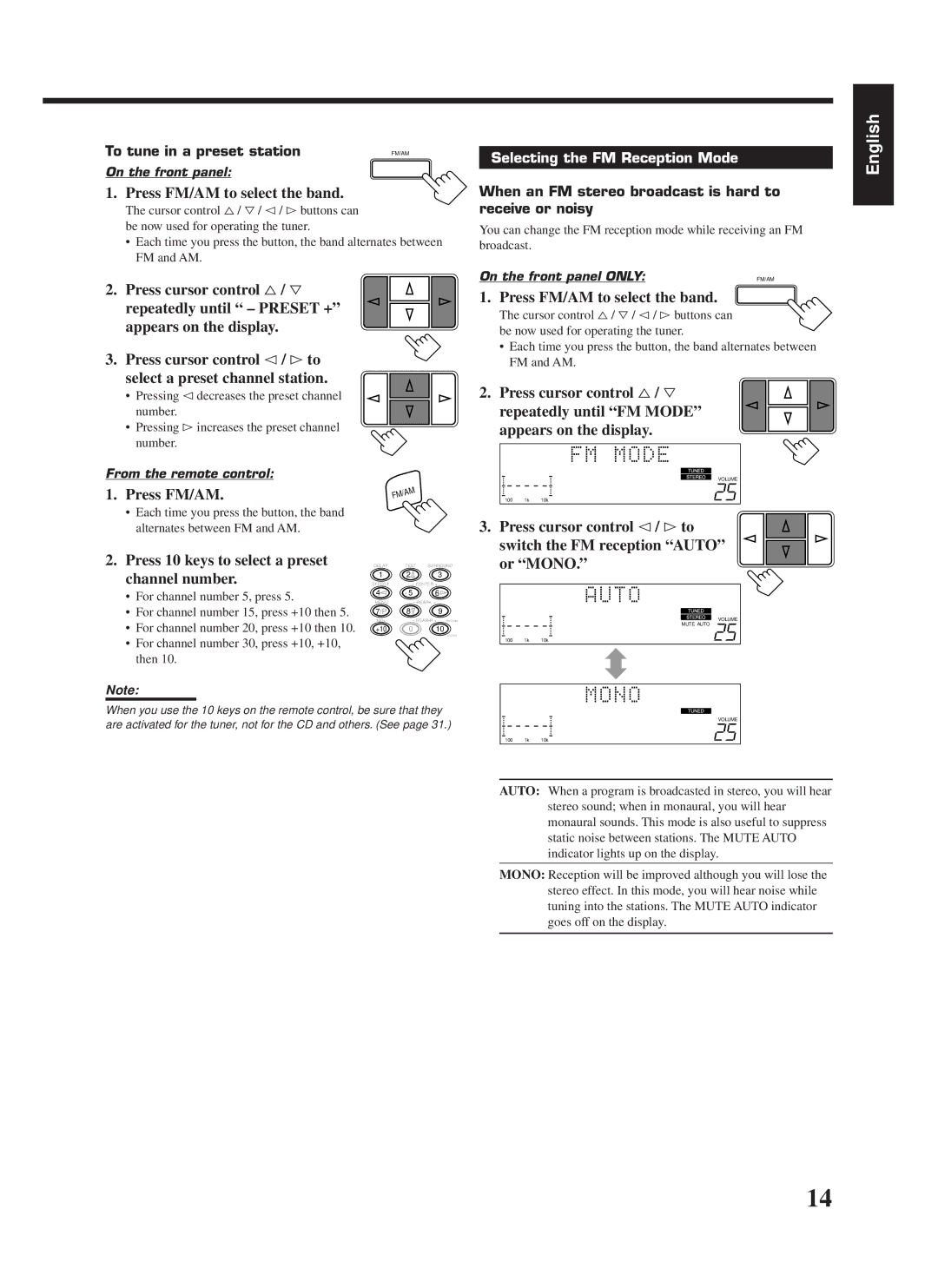 JVC RX-669P, LVT0142-006A manual Press FM/AM, Press 10 keys to select a preset channel number, To tune in a preset station 