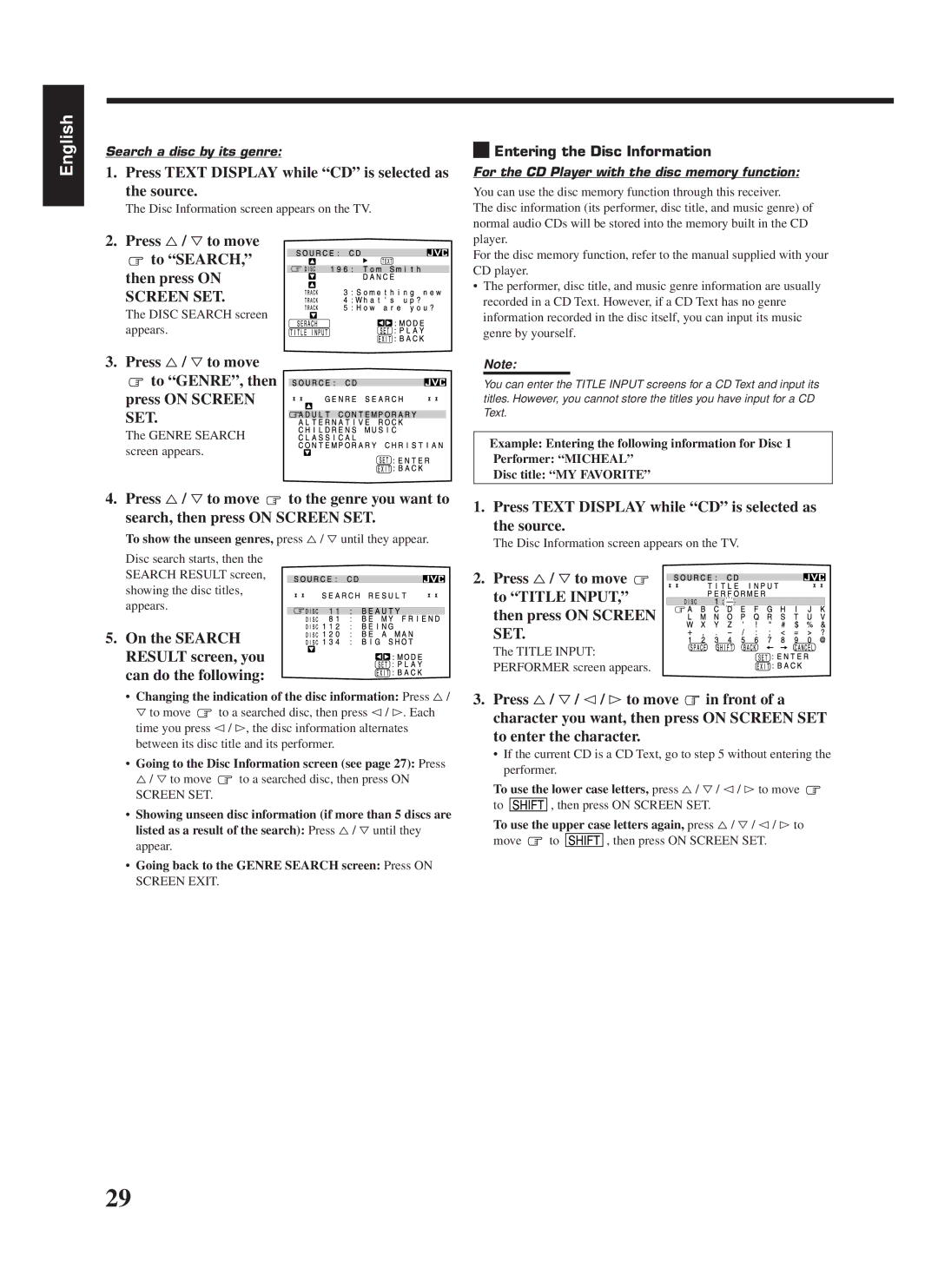 JVC RX-669P, LVT0142-006A manual Press %/ Þto move To Search Then press on, Press %/ Þto move To GENRE, then Press on Screen 