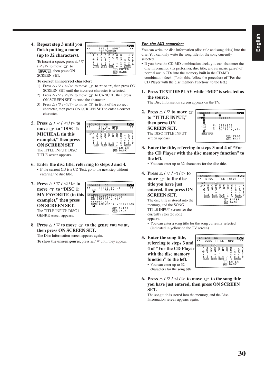 JVC LVT0142-006A, RX-669PGD manual Up to 32 characters, Enter the disc title, referring to steps 3, For the MD recorder 