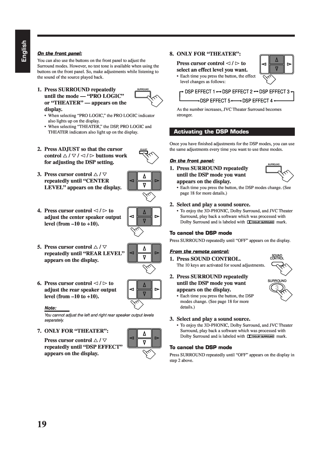 JVC RX-669PGD, LVT0142-006A manual English, Activating the DSP Modes 