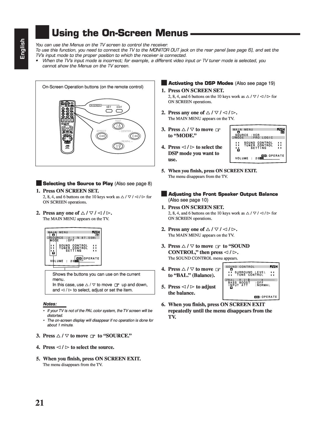 JVC LVT0142-006A, RX-669PGD manual Using the On-ScreenMenus, English, When you finish, press ON SCREEN EXIT 