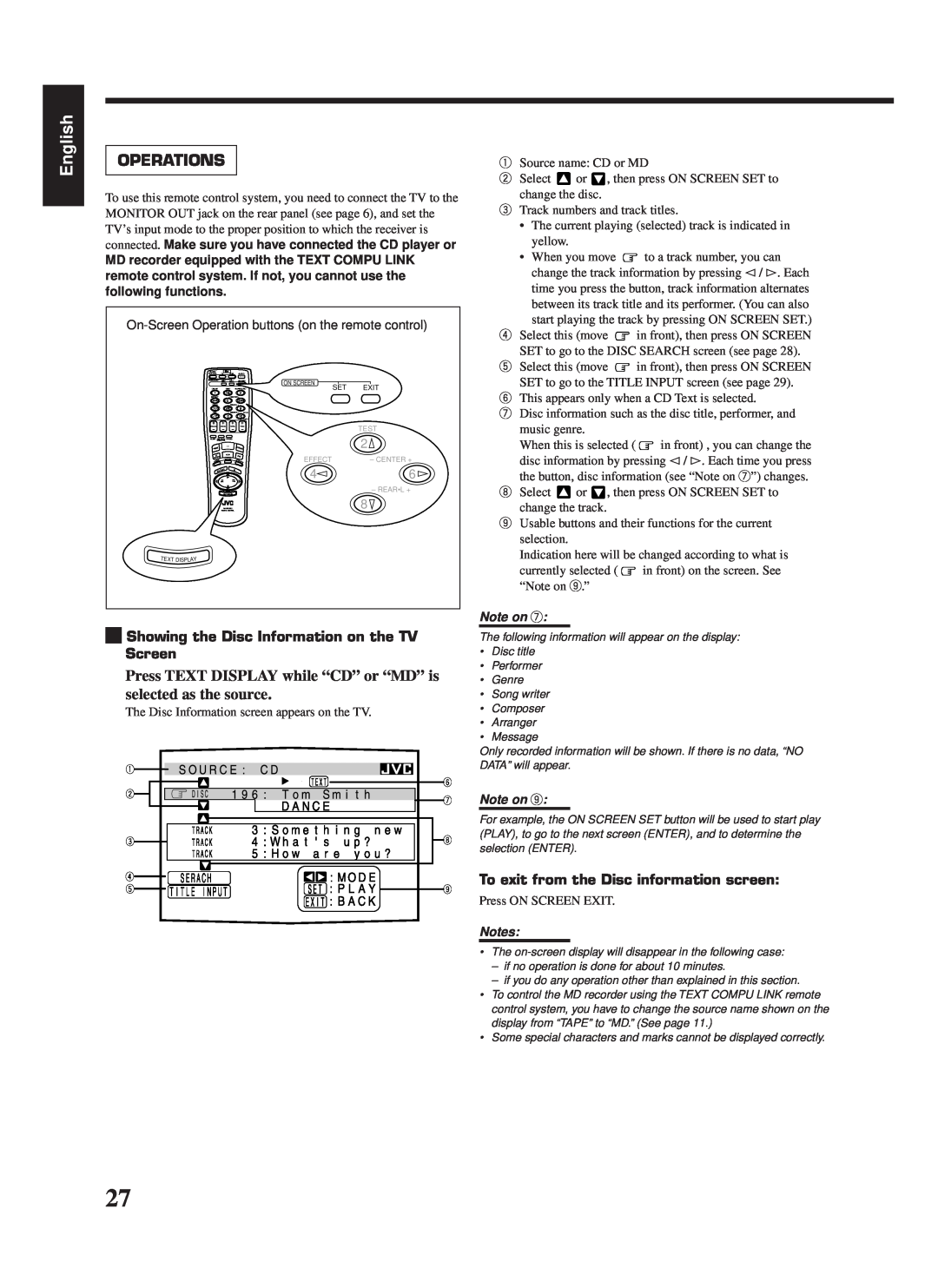 JVC LVT0142-006A, RX-669PGD manual English, Operations, Showing the Disc Information on the TV Screen 
