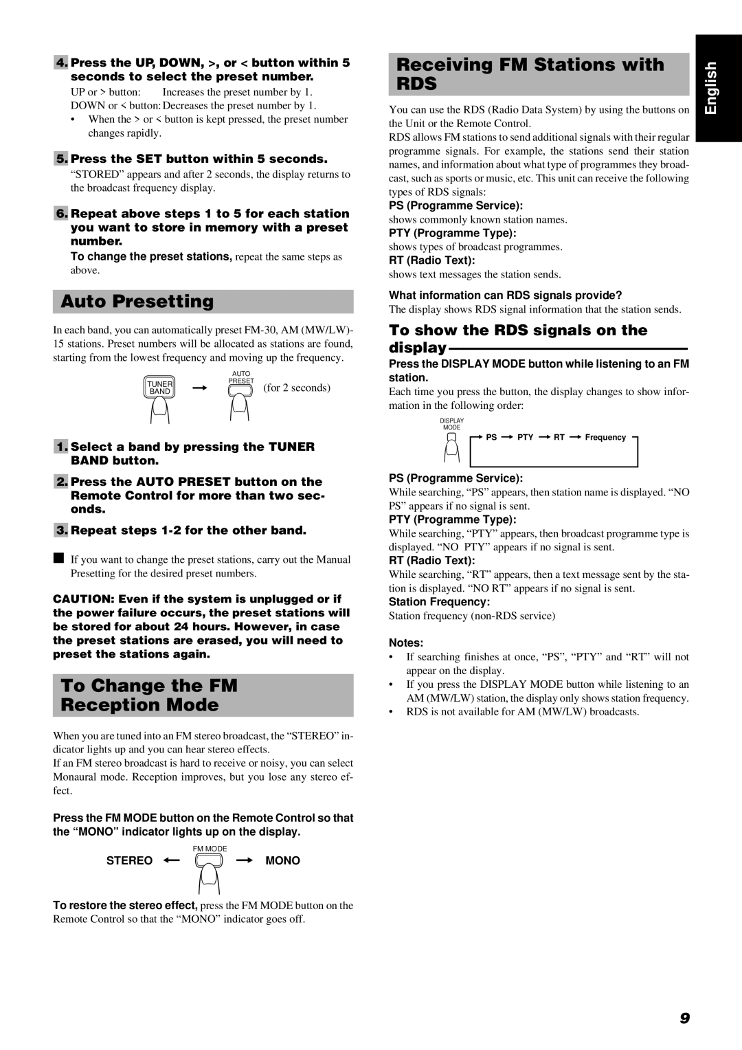 JVC RM-RXUV5R, LVT0211-001A, UX-V5R manual Auto Presetting, To Change the FM Reception Mode, Receiving FM Stations with 