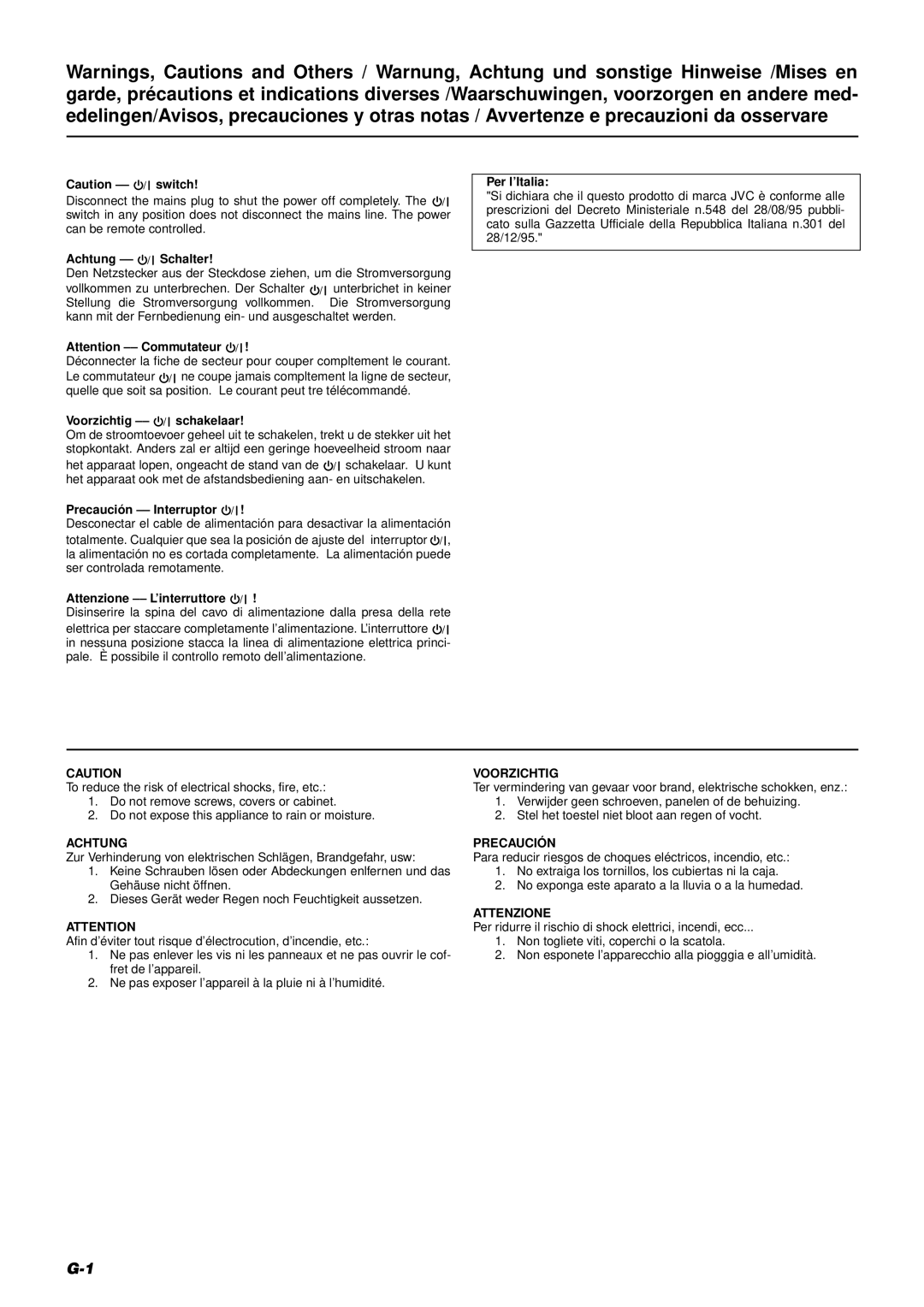 JVC UX-V5R, LVT0211-001A, RM-RXUV5R manual Achtung 