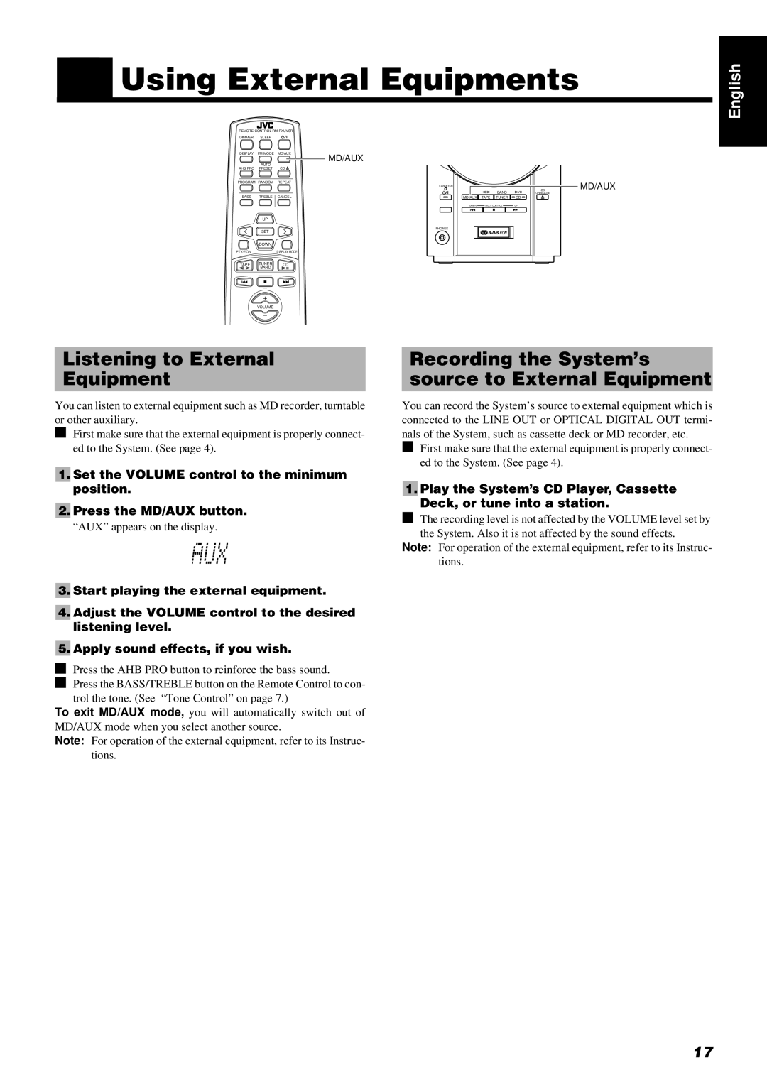 JVC LVT0211-001A, RM-RXUV5R, UX-V5R manual Using External Equipments 