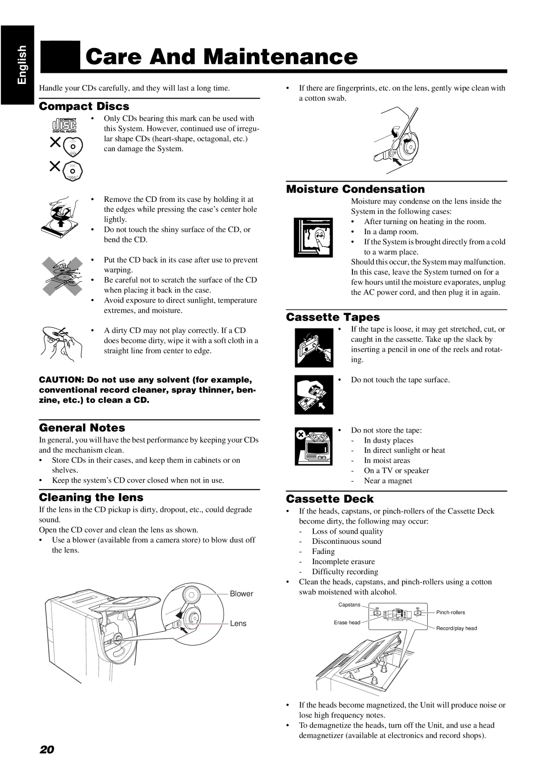 JVC LVT0211-001A, RM-RXUV5R, UX-V5R manual Care And Maintenance 