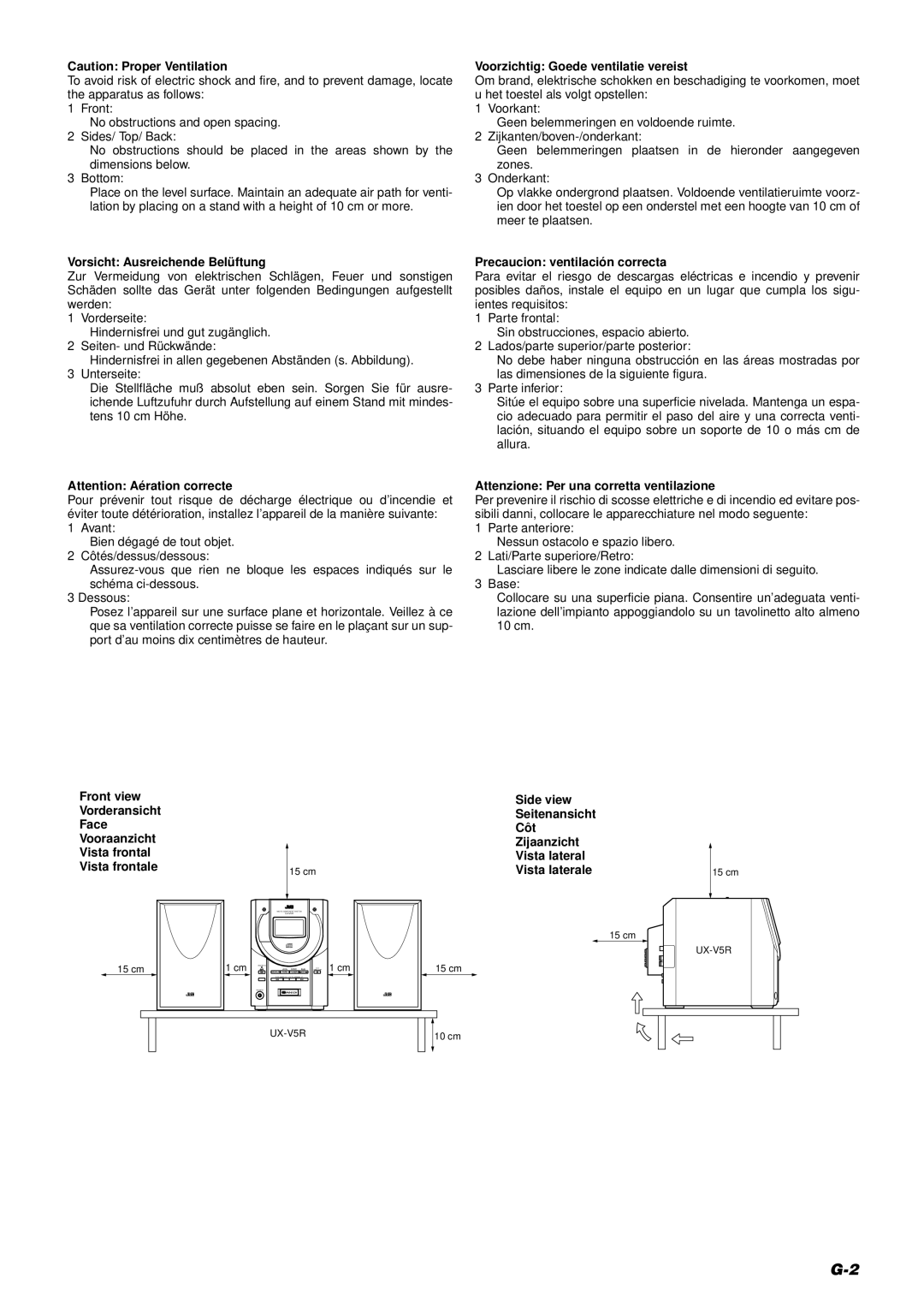 JVC LVT0211-001A, RM-RXUV5R, UX-V5R manual Vorsicht Ausreichende Belüftung 