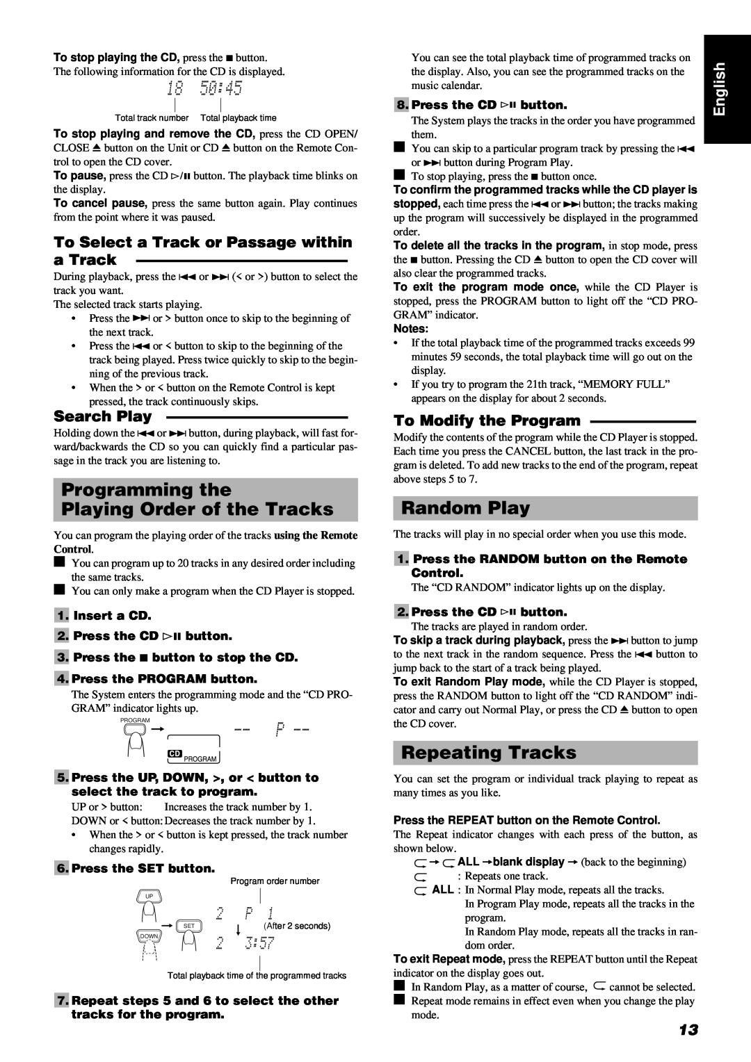 JVC UX-V5R Programming the Playing Order of the Tracks, Random Play, Repeating Tracks, Search Play, To Modify the Program 