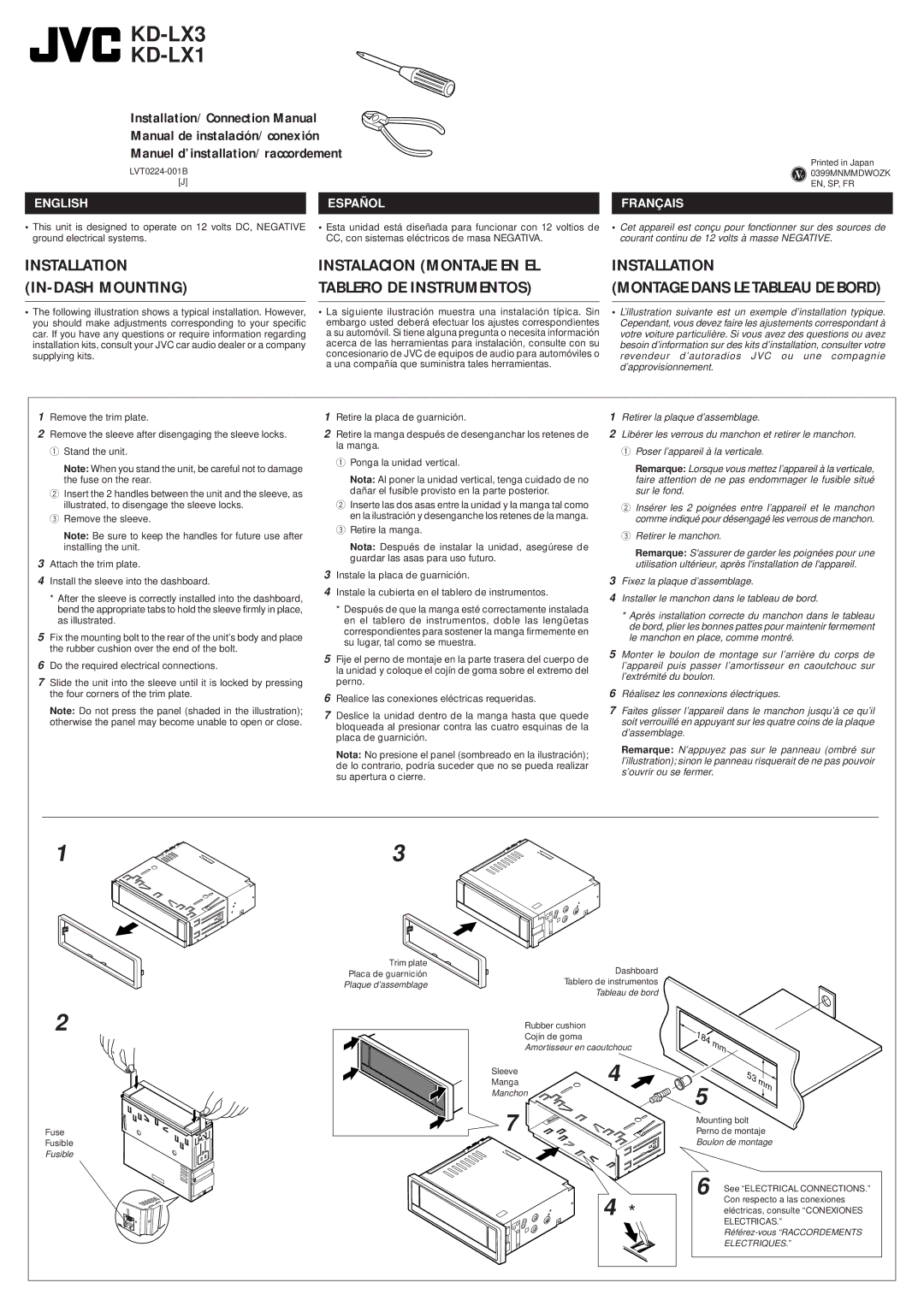 JVC LVT0224-001B manual Fusible, Plaque d’assemblage, Tableau de bord, Amortisseur en caoutchouc, Manchon 