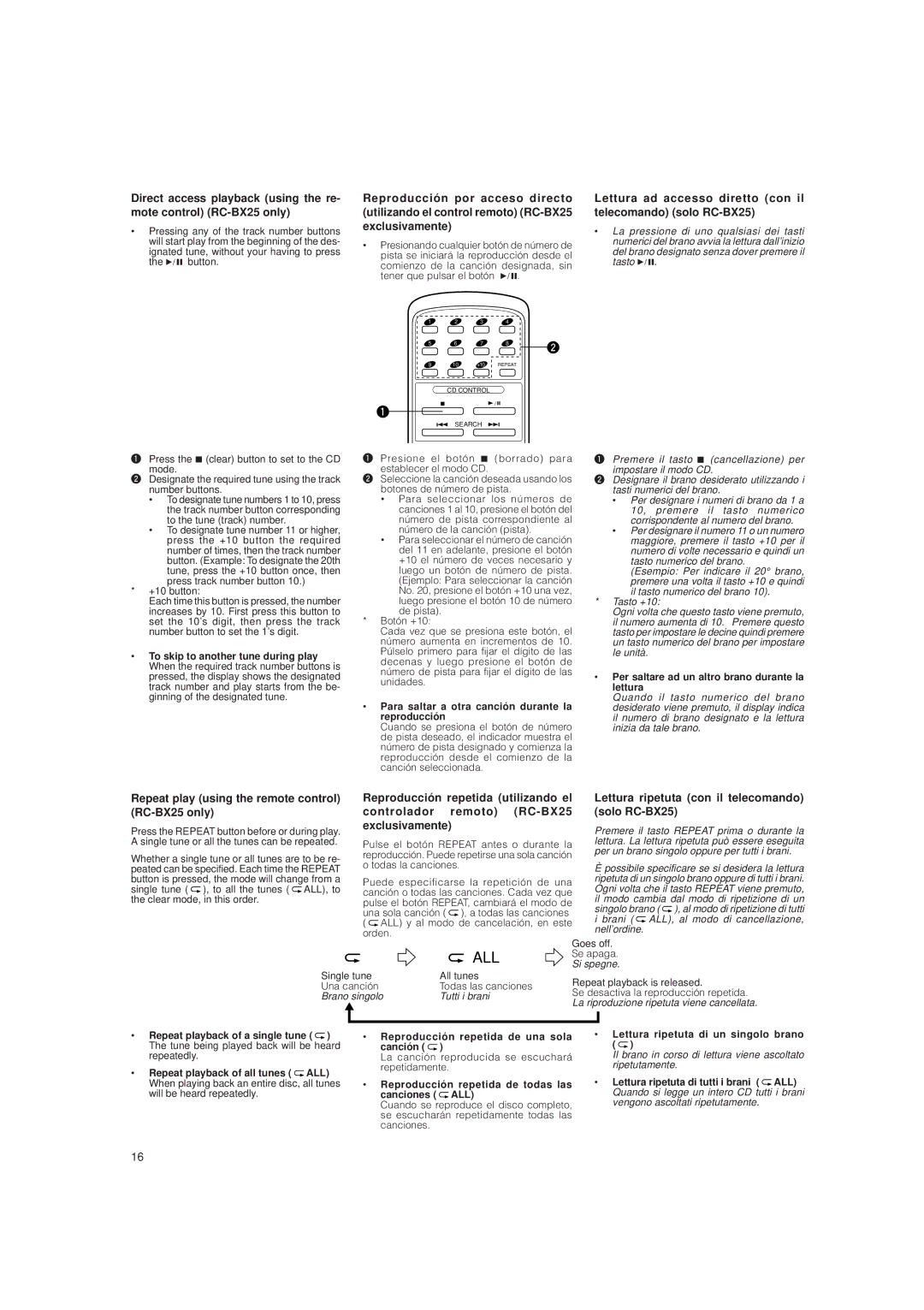 JVC LVT0282-002A system manual Lettura ad accesso diretto con il telecomando solo RC-BX25 