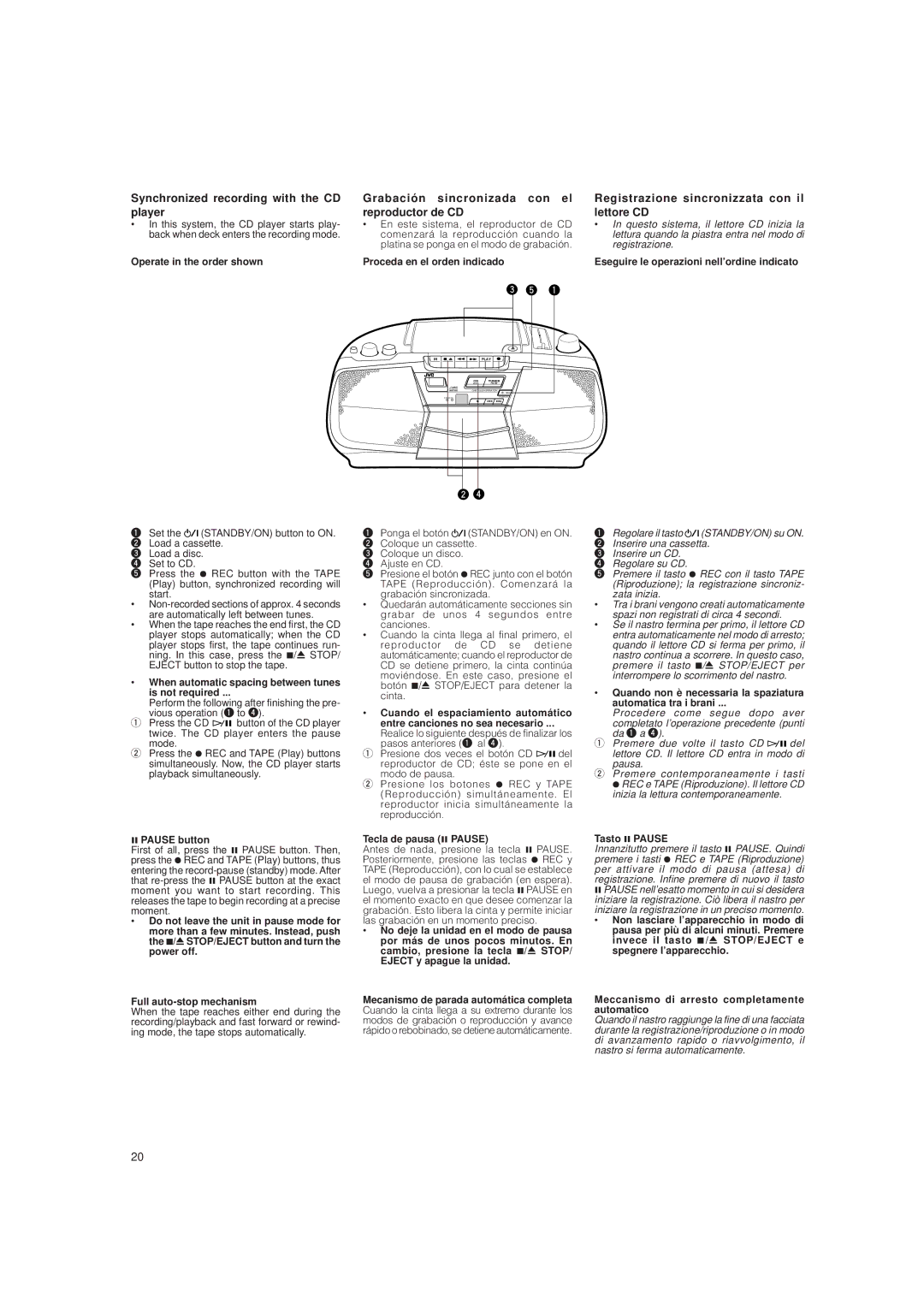 JVC LVT0282-002A system manual Synchronized recording with the CD player, Grabación sincronizada con el reproductor de CD 