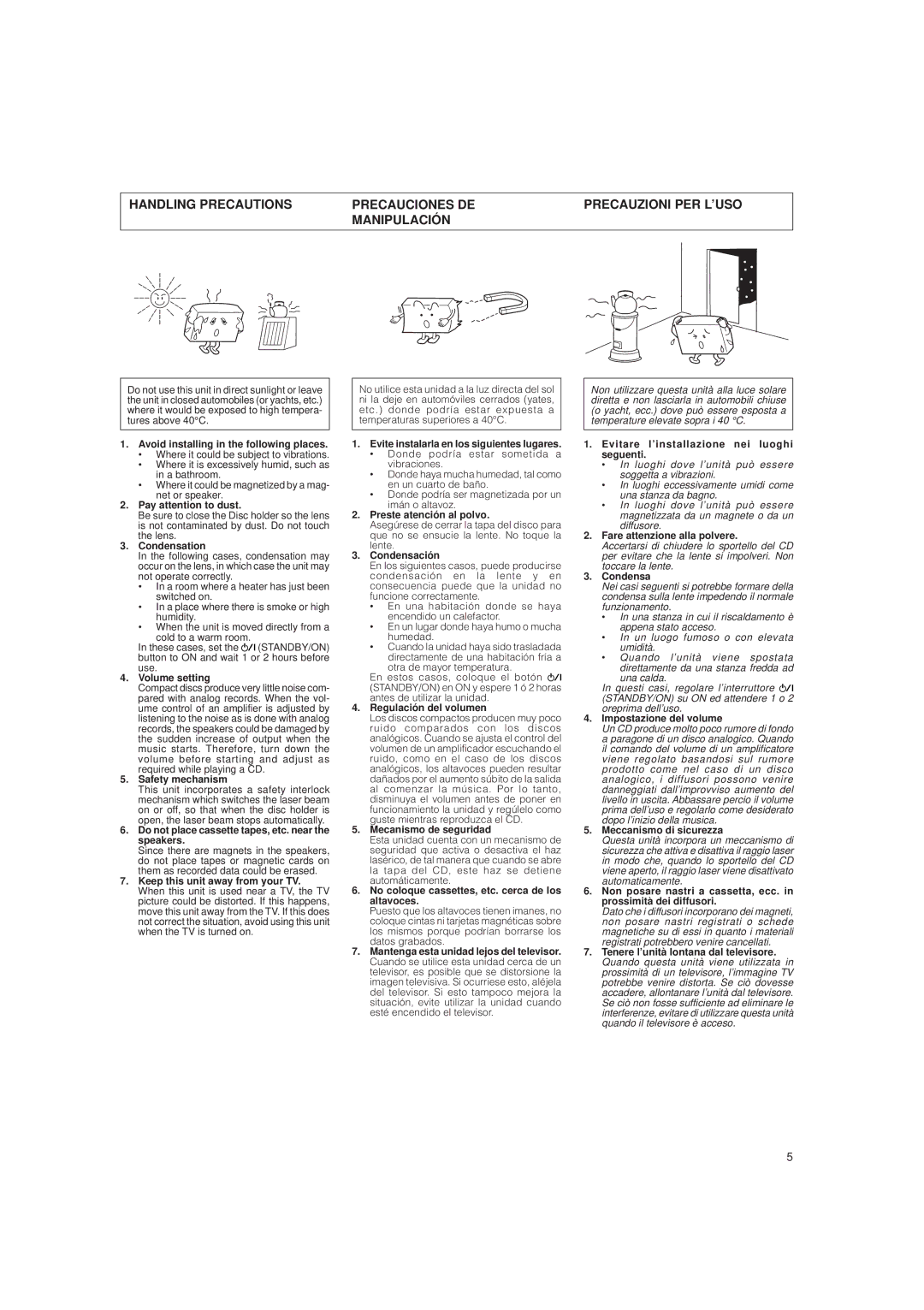 JVC LVT0282-002A Avoid installing in the following places, Pay attention to dust, Condensation, Volume setting 