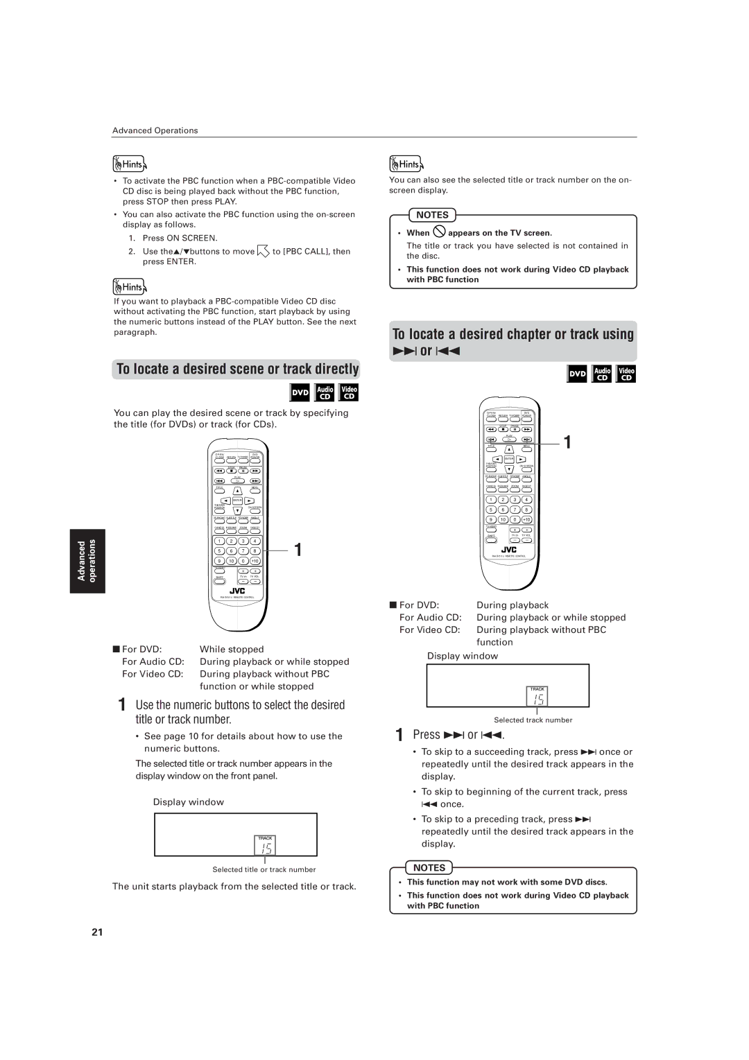 JVC LVT0336-003A ¢ or To locate a desired scene or track directly, Unit starts playback from the selected title or track 