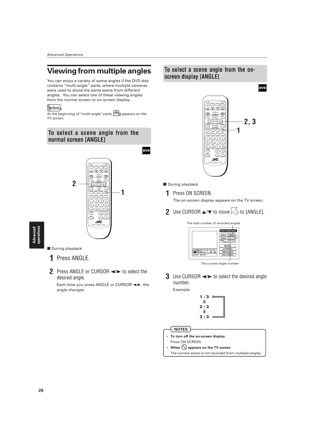 JVC LVT0336-003A manual Viewing from multiple angles, To select a scene angle from the normal screen Angle 