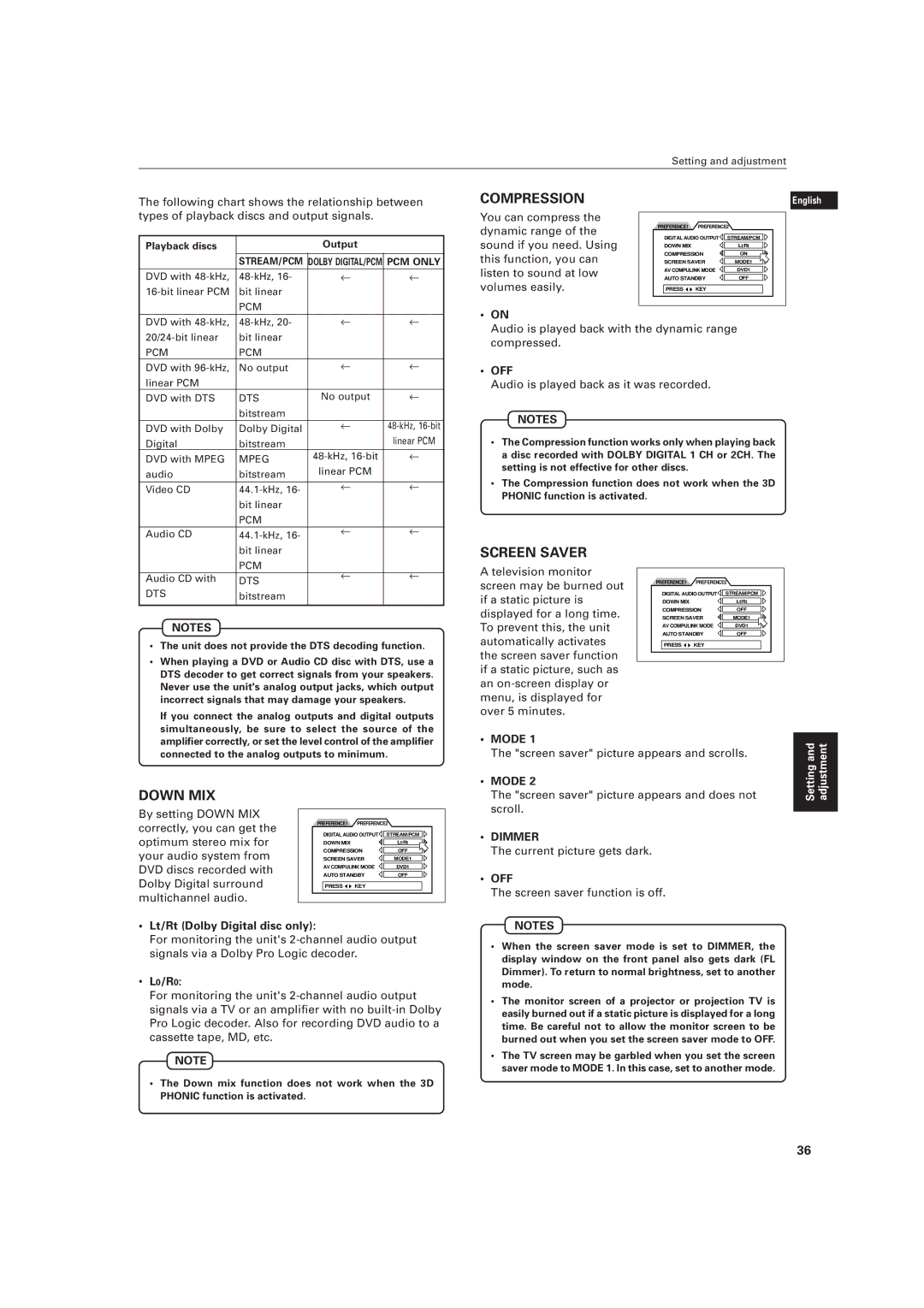 JVC LVT0336-003A manual Compression, Down MIX 