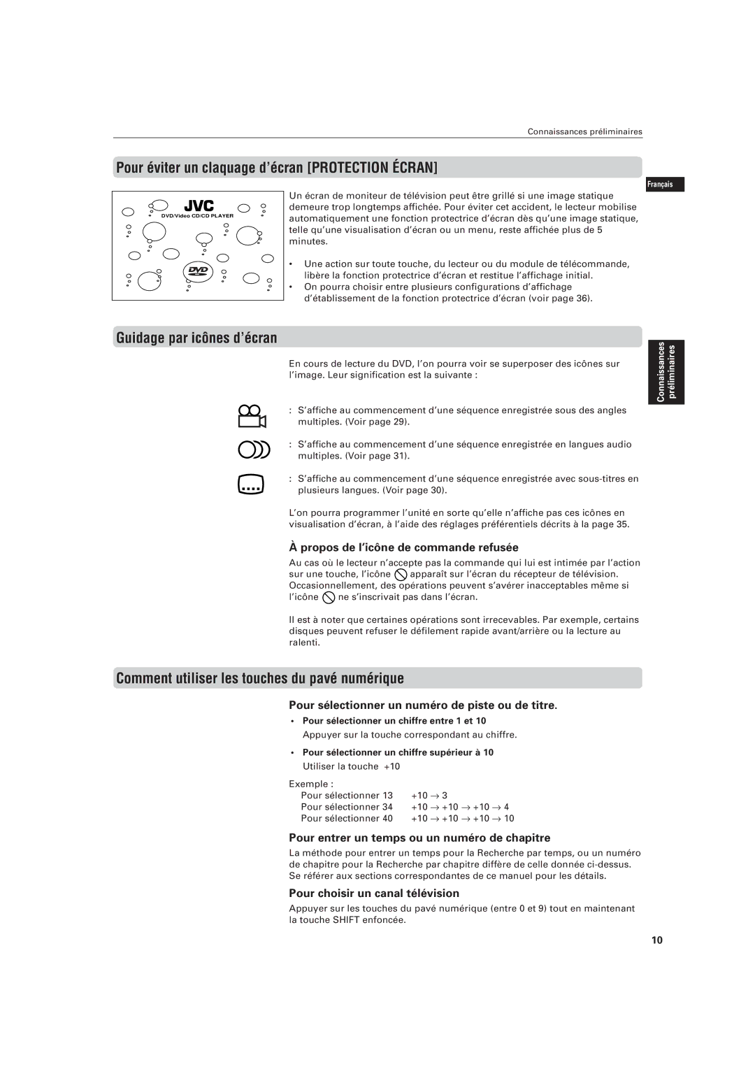 JVC LVT0336-003A manual Pour éviter un claquage d’écran Protection Écran, Guidage par icônes d’écran 