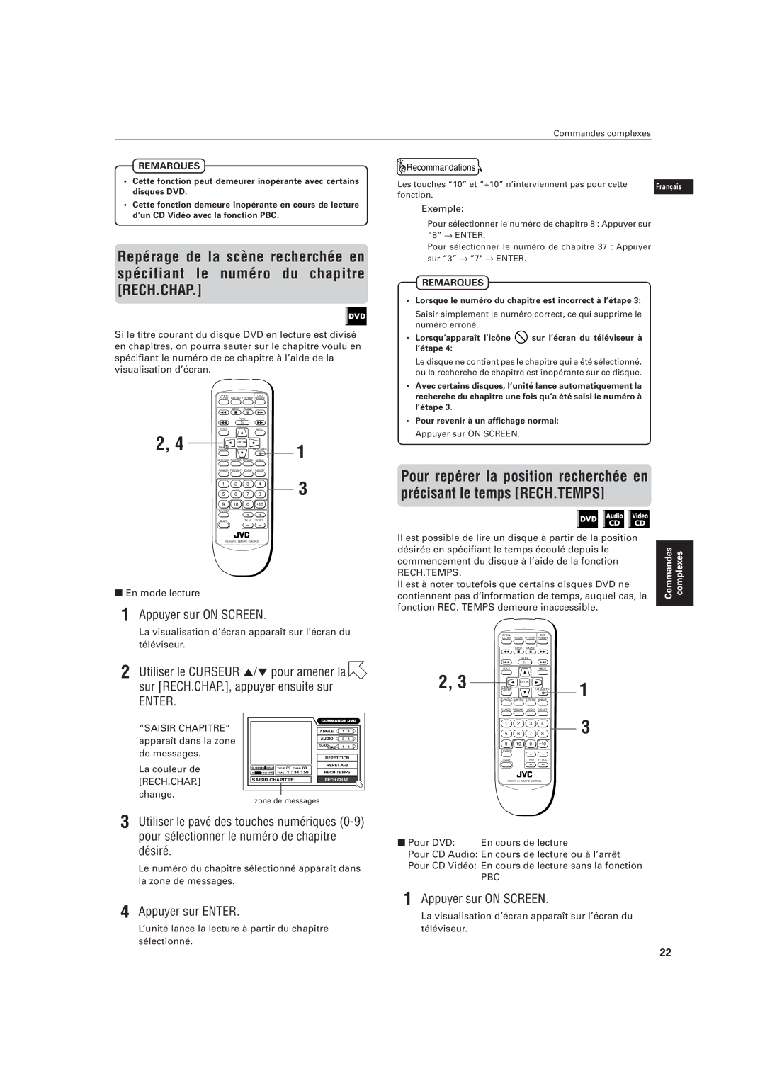 JVC LVT0336-003A manual Appuyer sur on Screen, Appuyer sur Enter 