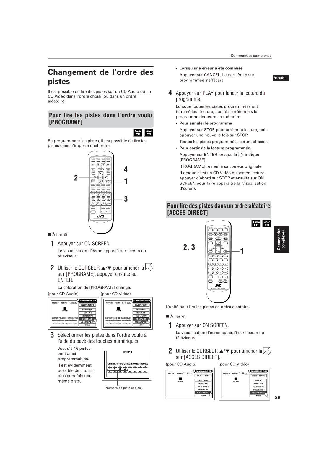 JVC LVT0336-003A manual Changement de l’ordre des pistes, Pour lire les pistes dans l’ordre voulu Programe 