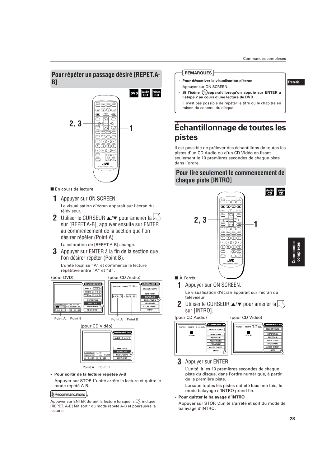 JVC LVT0336-003A manual Échantillonnage de toutes les pistes, Pour répéter un passage désiré REPET.A- B 