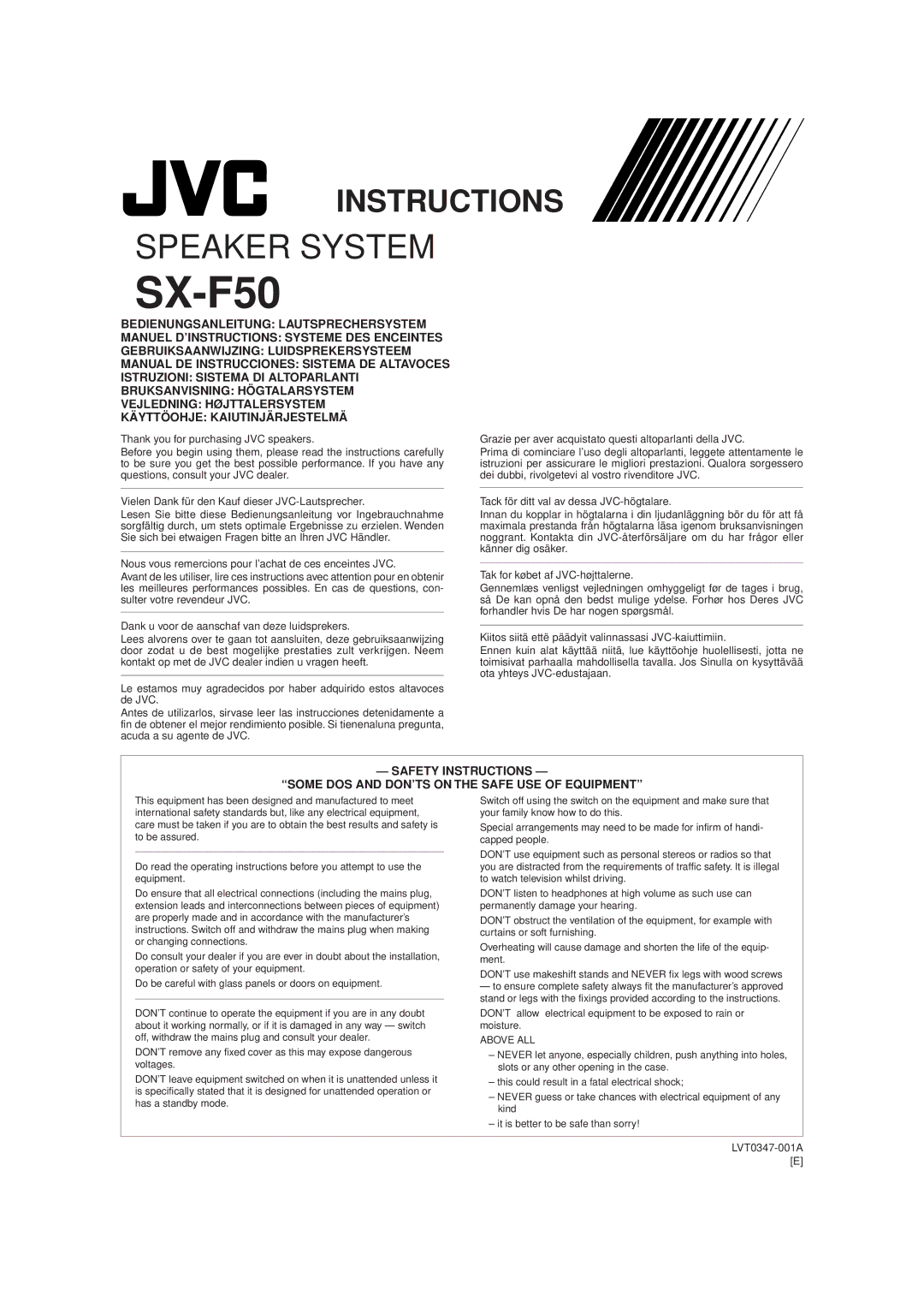 JVC SX-F50, LVT0347-001A manual 