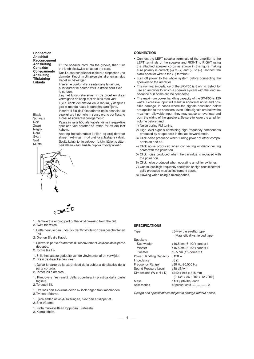 JVC LVT0347-001A, SX-F50 manual Connection, Specifications 