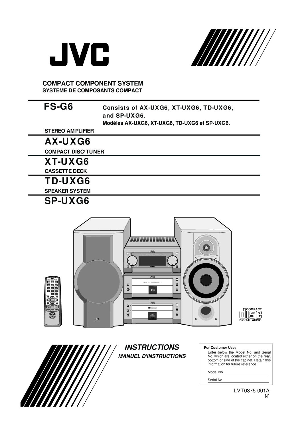 JVC FS-G6, LVT0375-001A manual Modéles AX-UXG6, XT-UXG6, TD-UXG6 et SP-UXG6 