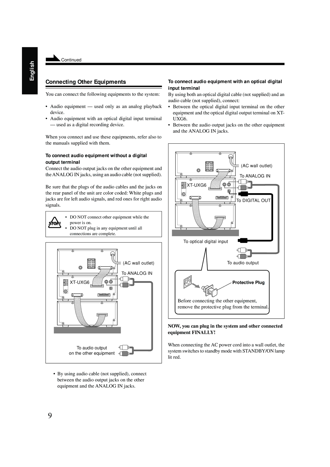 JVC XT-UXG6, LVT0375-001A, FS-G6 Connecting Other Equipments, To connect audio equipment without a digital output terminal 