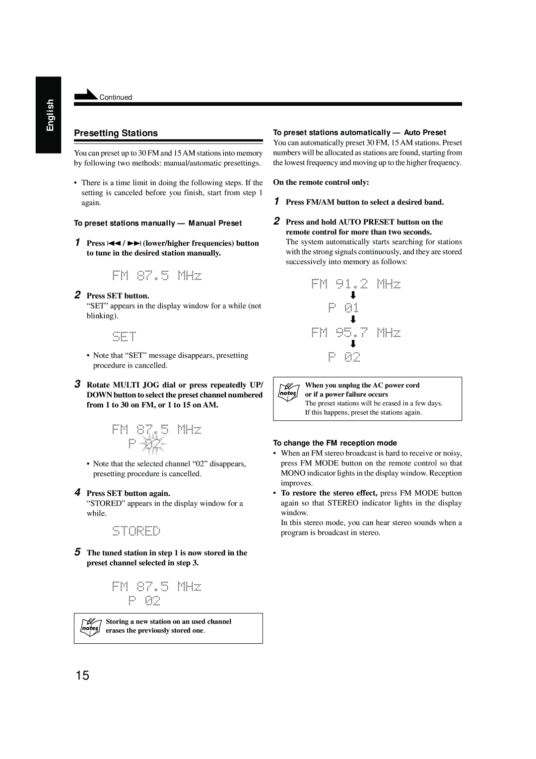 JVC XT-UXG6 Presetting Stations, To preset stations manually Manual Preset, To preset stations automatically Auto Preset 