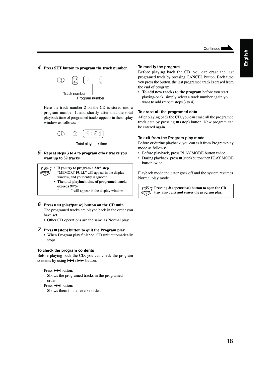 JVC XT-UXG6, LVT0375-001A, FS-G6 To modify the program, To erase all the programed data, To exit from the Program play mode 