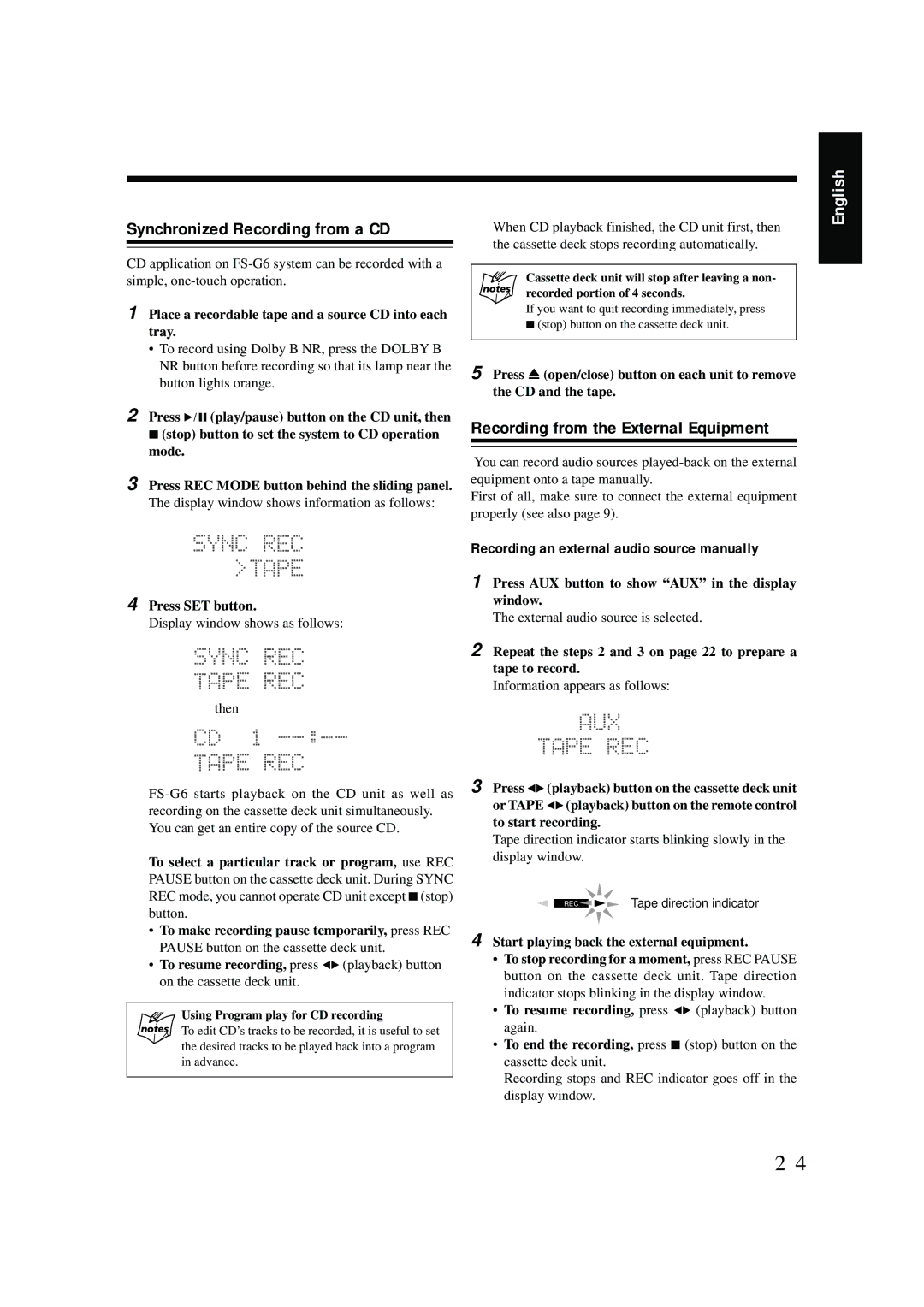 JVC XT-UXG6, LVT0375-001A, FS-G6 manual Synchronized Recording from a CD, Recording from the External Equipment 