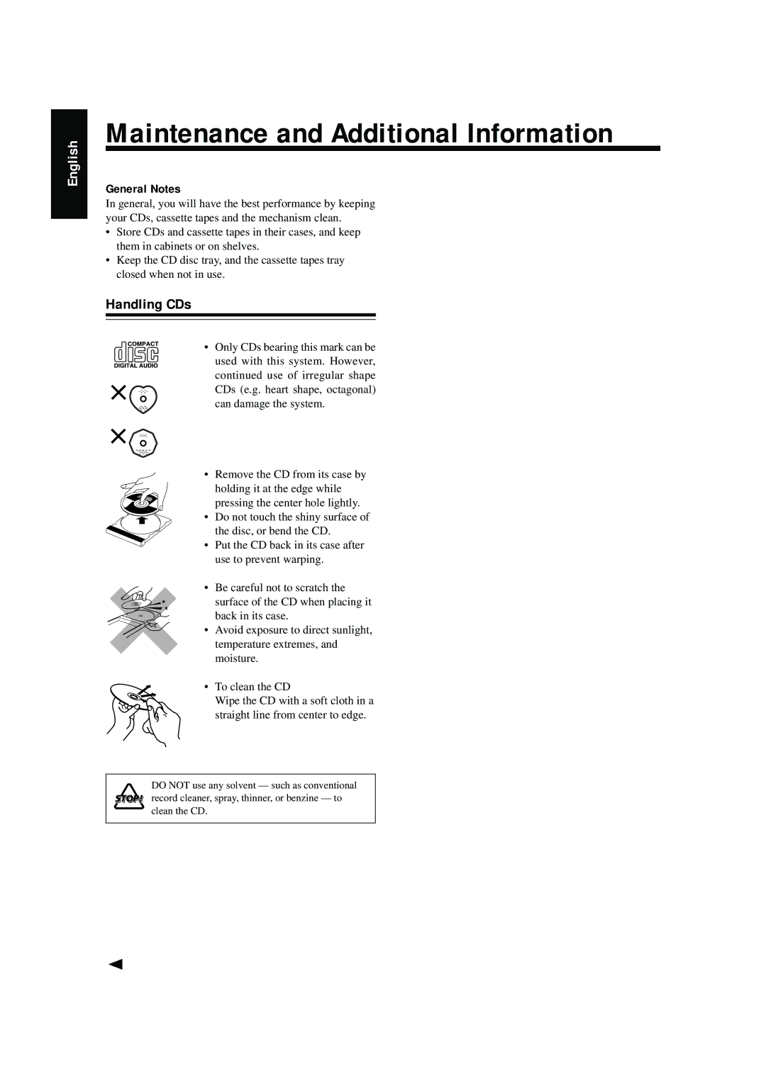 JVC FS-G6, LVT0375-001A, XT-UXG6 manual Maintenance and Additional Information, Handling CDs, General Notes 