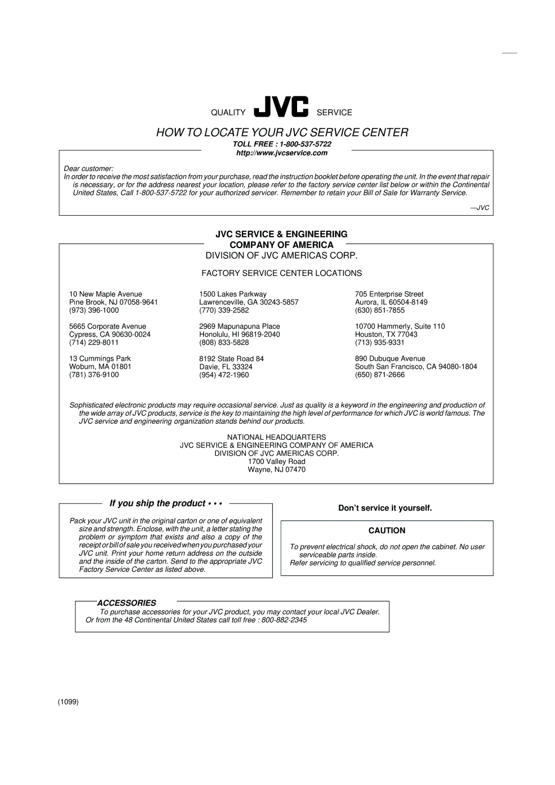 JVC XT-UXG6, LVT0375-001A, FS-G6 manual HOW to Locate Your JVC Service Center 