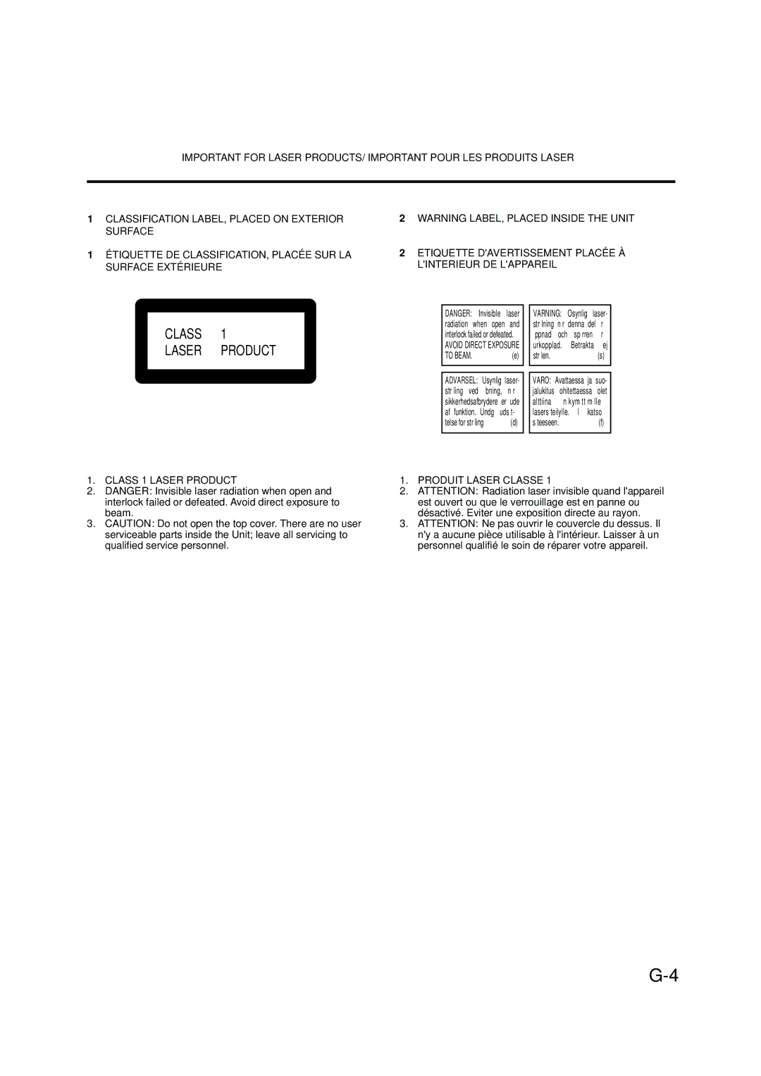 JVC XT-UXG6, LVT0375-001A, FS-G6 manual Class Laser Product 