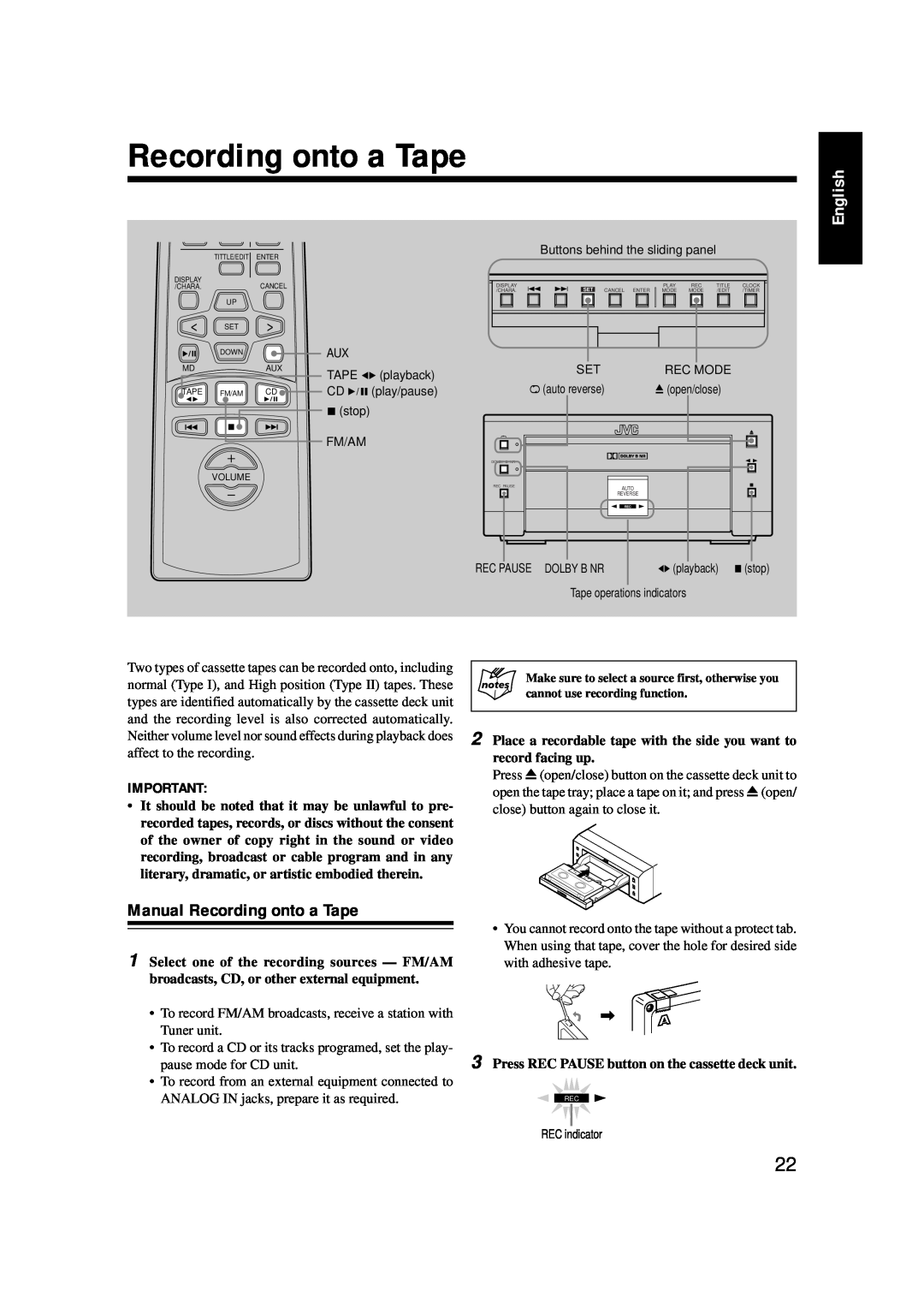 JVC LVT0375-001A, FS-G6, XT-UXG6 manual Manual Recording onto a Tape, English 