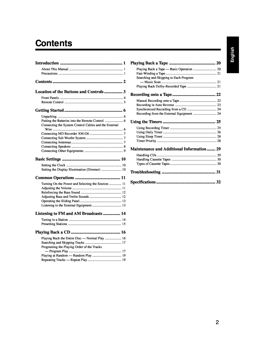 JVC FS-G6, LVT0375-001A, XT-UXG6 manual Contents, English 