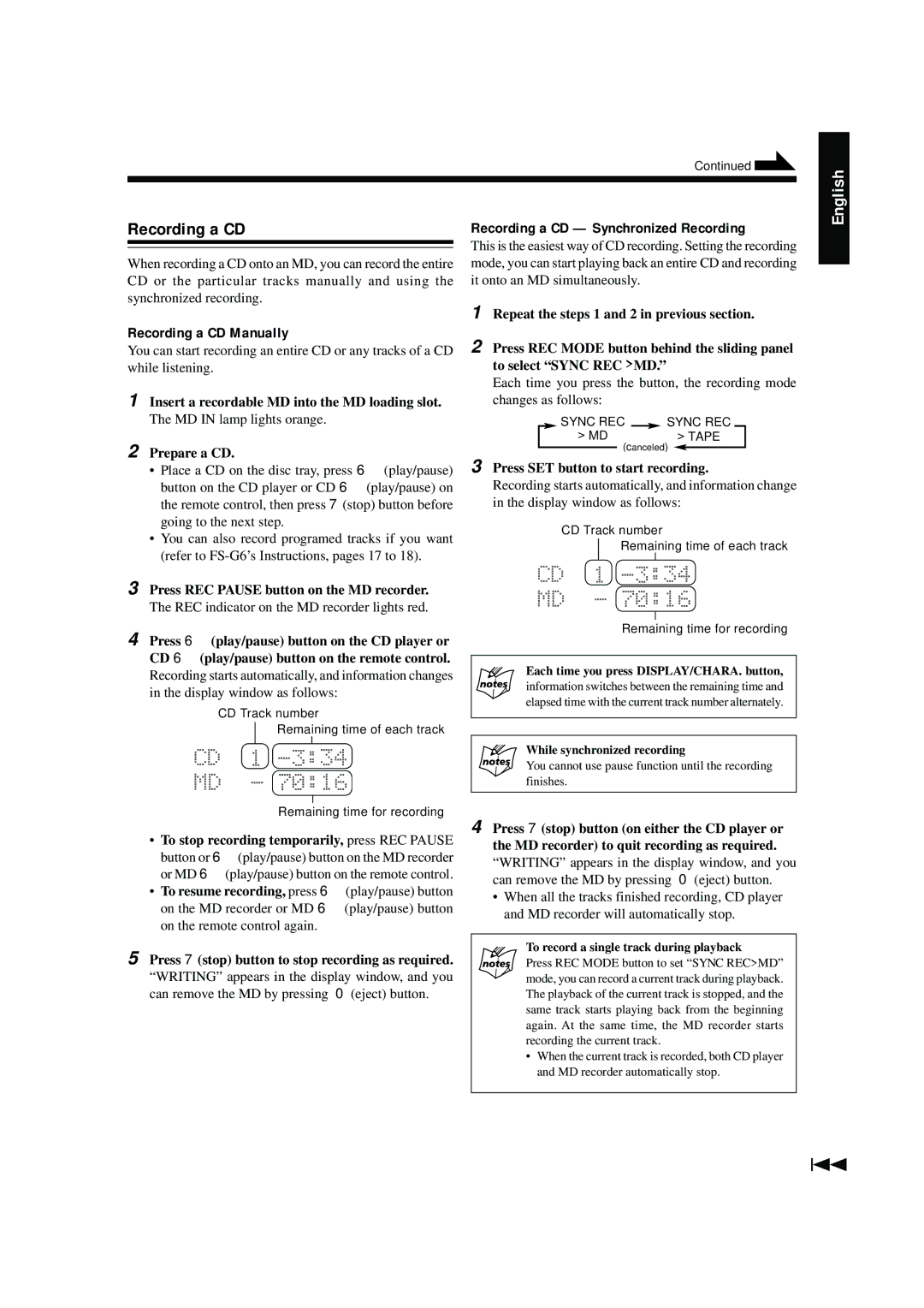 JVC 0200JTMMDWJSCEN, LVT0378-001A manual Recording a CD Manually, Recording a CD Synchronized Recording, Prepare a CD 