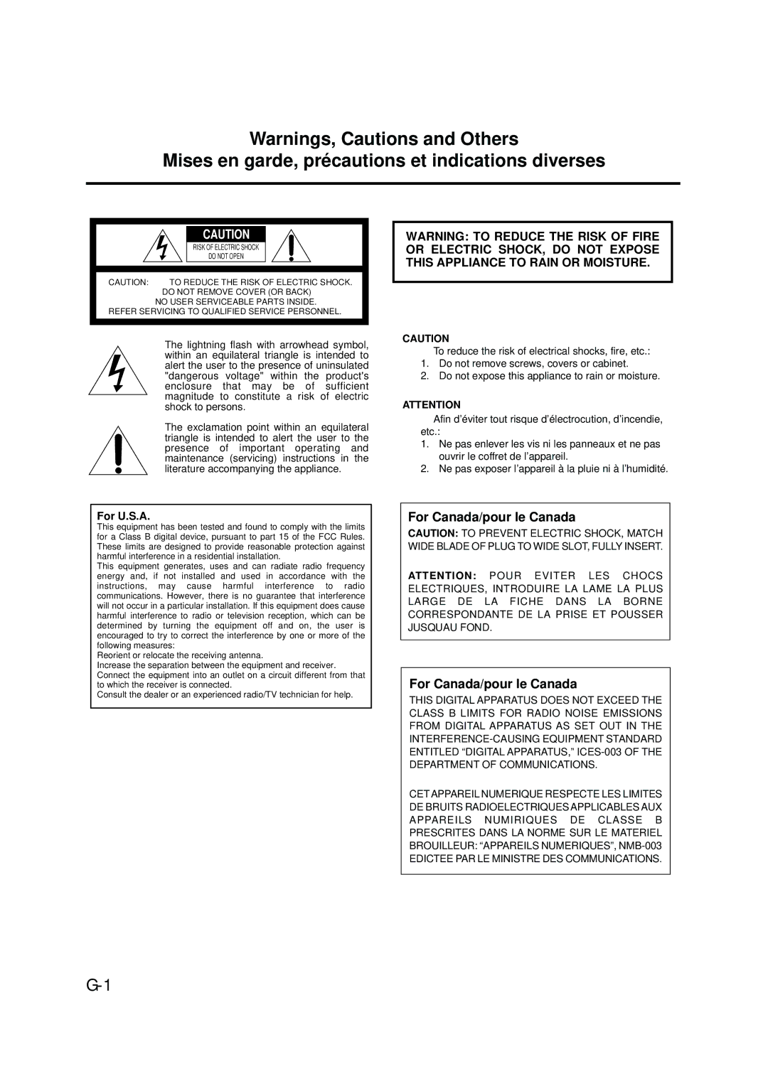 JVC LVT0378-001A, 0200JTMMDWJSCEN manual Mises en garde, précautions et indications diverses, For Canada/pour le Canada 