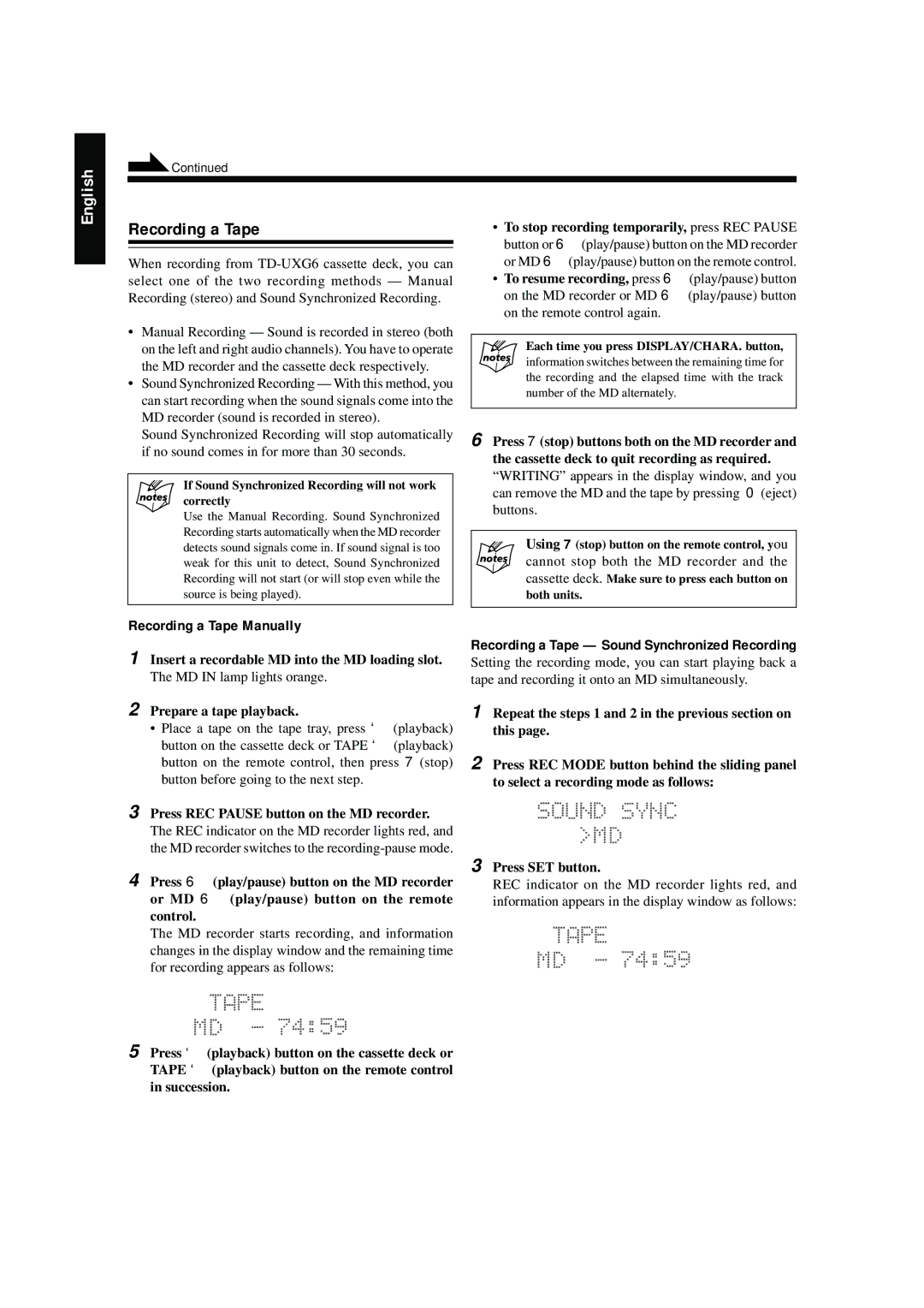 JVC LVT0378-001A, 0200JTMMDWJSCEN manual Recording a Tape Manually, Recording a Tape Sound Synchronized Recording 