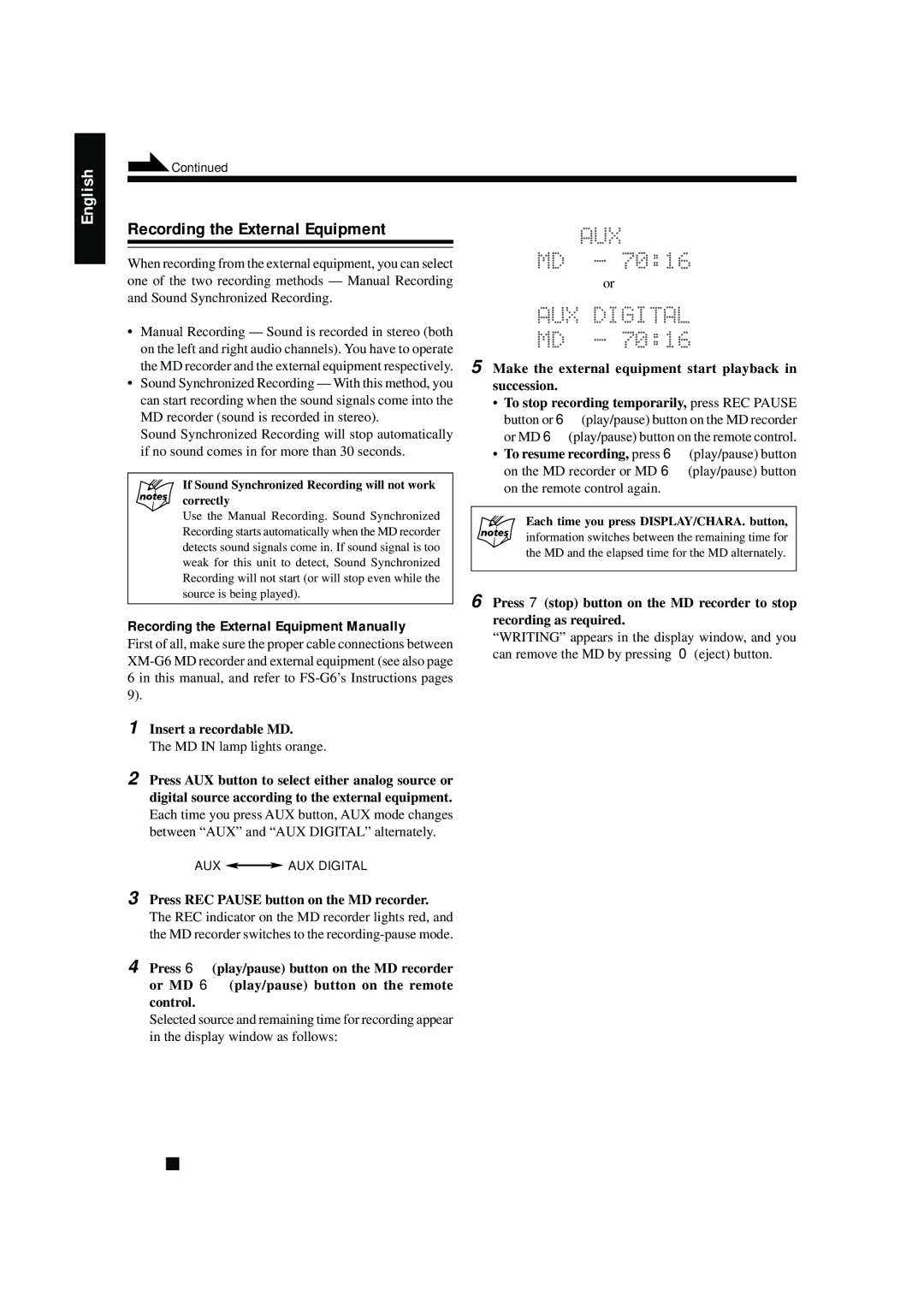 JVC LVT0378-001A, 0200JTMMDWJSCEN manual Recording the External Equipment Manually, Insert a recordable MD 