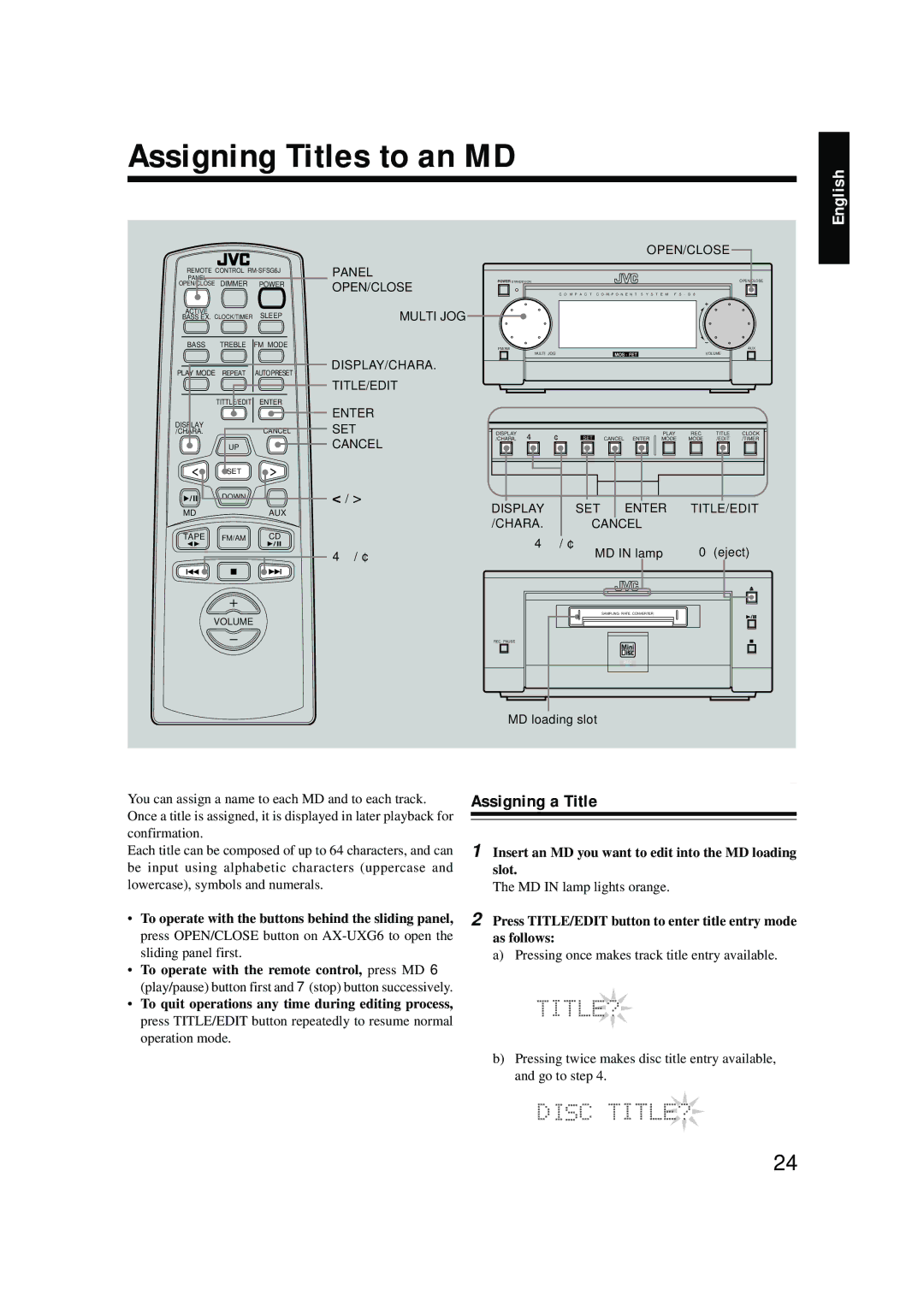 JVC 0200JTMMDWJSCEN, LVT0378-001A manual Assigning Titles to an MD, Assigning a Title 