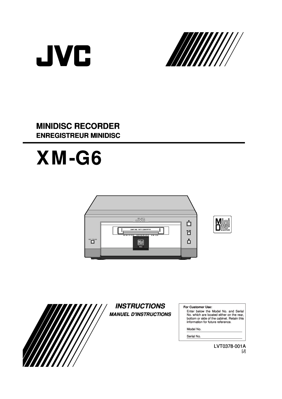 JVC 0200JTMMDWJSCEN manual Enregistreur Minidisc, Instructions, Manuel Dinstructions, LVT0378-001A, XM-G6, Rec Pause 