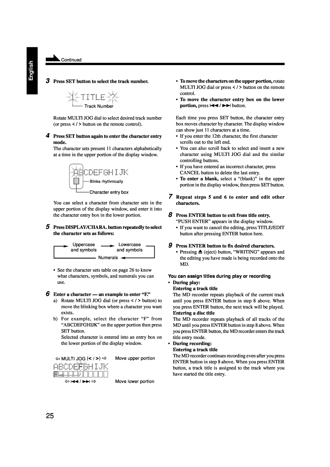JVC LVT0378-001A, 0200JTMMDWJSCEN manual You can assign titles during play or recording, English 