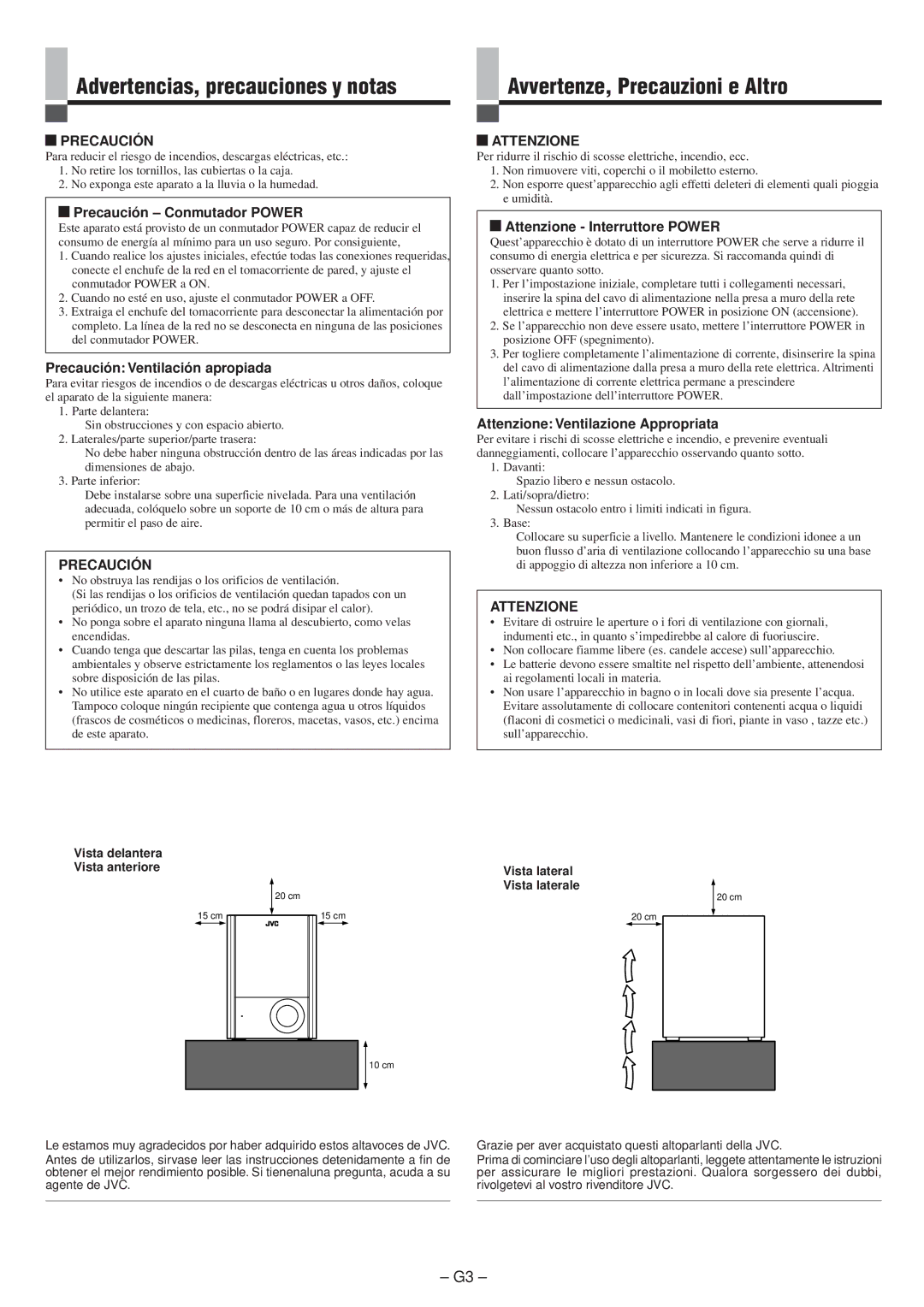 JVC LVT0673-001A manual Advertencias, precauciones y notas, Avvertenze, Precauzioni e Altro, Precaución, Attenzione 