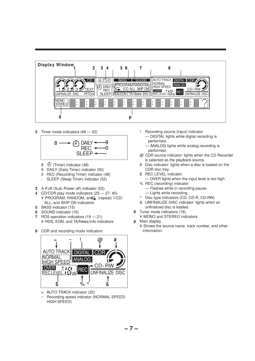 JVC LVT0749-003A, CA-NXCDR7R manual Daily 9 REC 0 Sleep, Timer mode indicators 48 