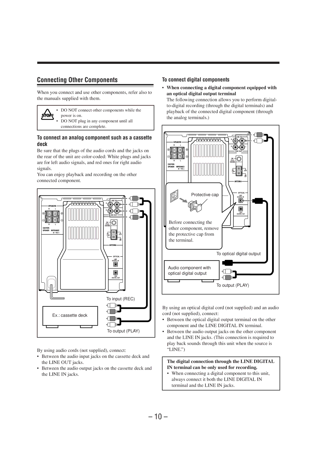 JVC CA-NXCDR7R, LVT0749-003A manual Connecting Other Components, To connect an analog component such as a cassette deck 