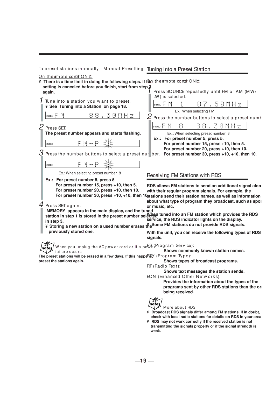 JVC LVT0749-003A, CA-NXCDR7R manual Tuning into a Preset Station, Receiving FM Stations with RDS 