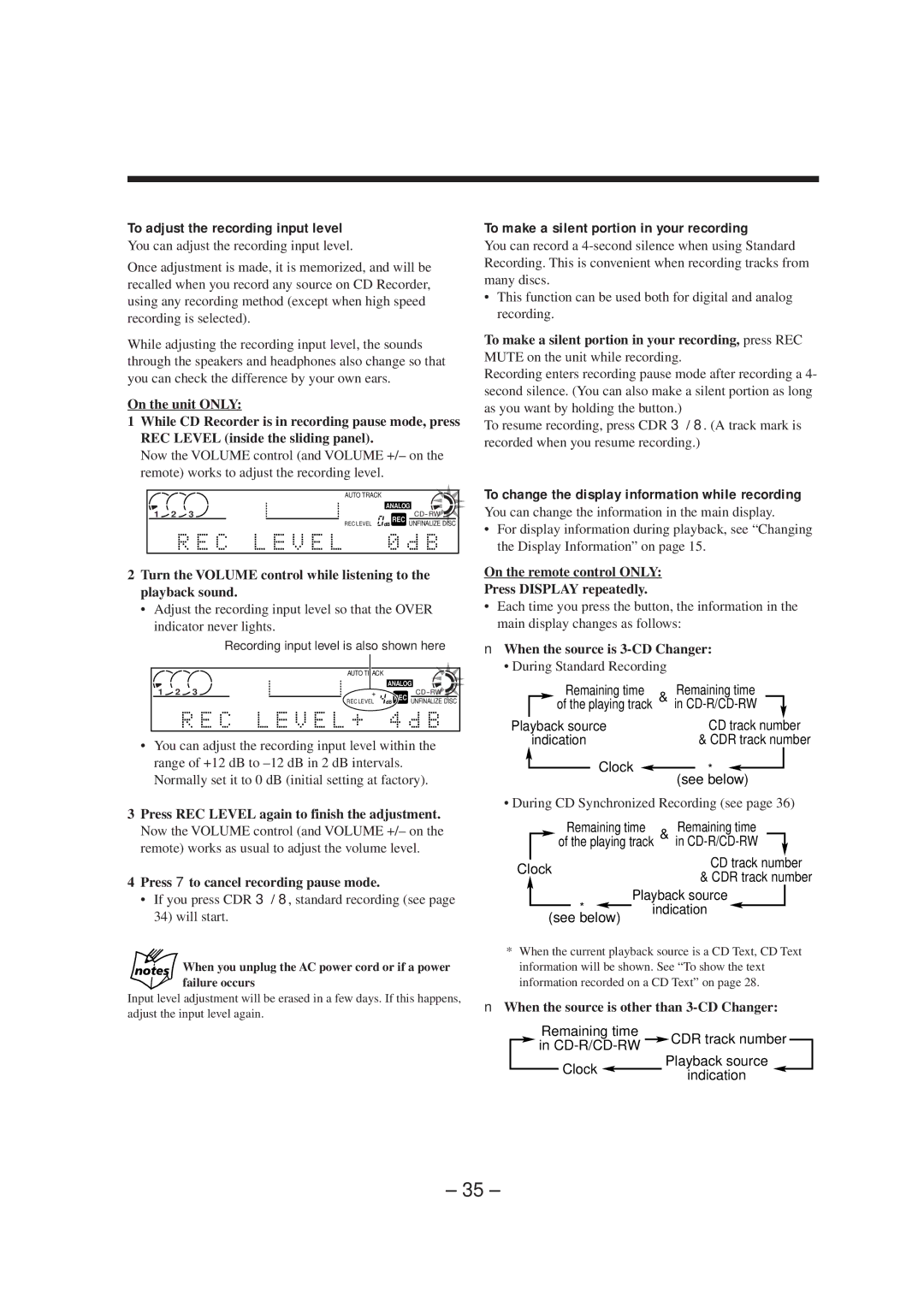 JVC LVT0749-003A, CA-NXCDR7R manual To adjust the recording input level, To make a silent portion in your recording 